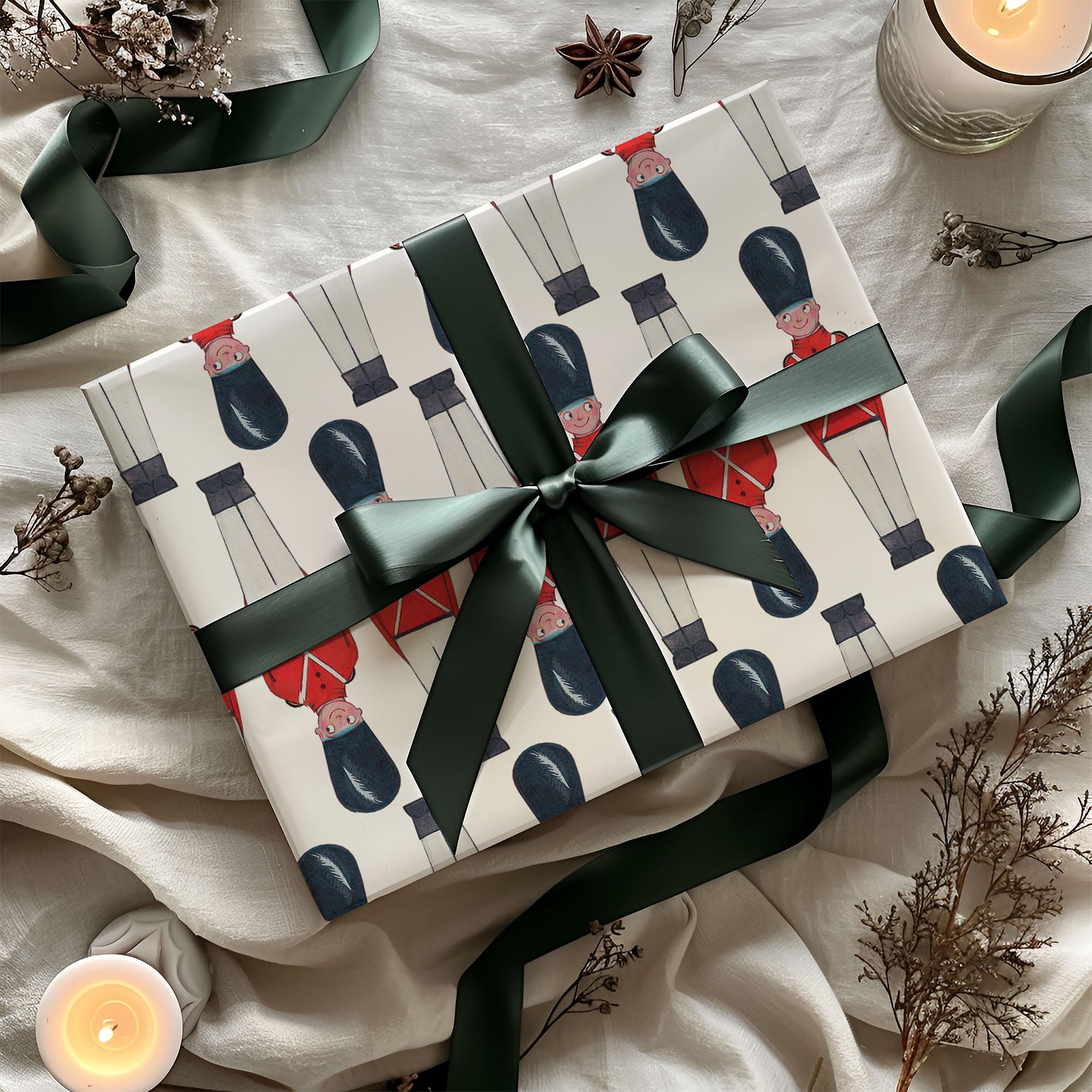 Christmas Nutcracker Soldiers Wrapping Paper, Eco Friendly Gift Wrap, 100% Recyclable, Luxury Sustainable Kraft Xmas Gift Wrap.