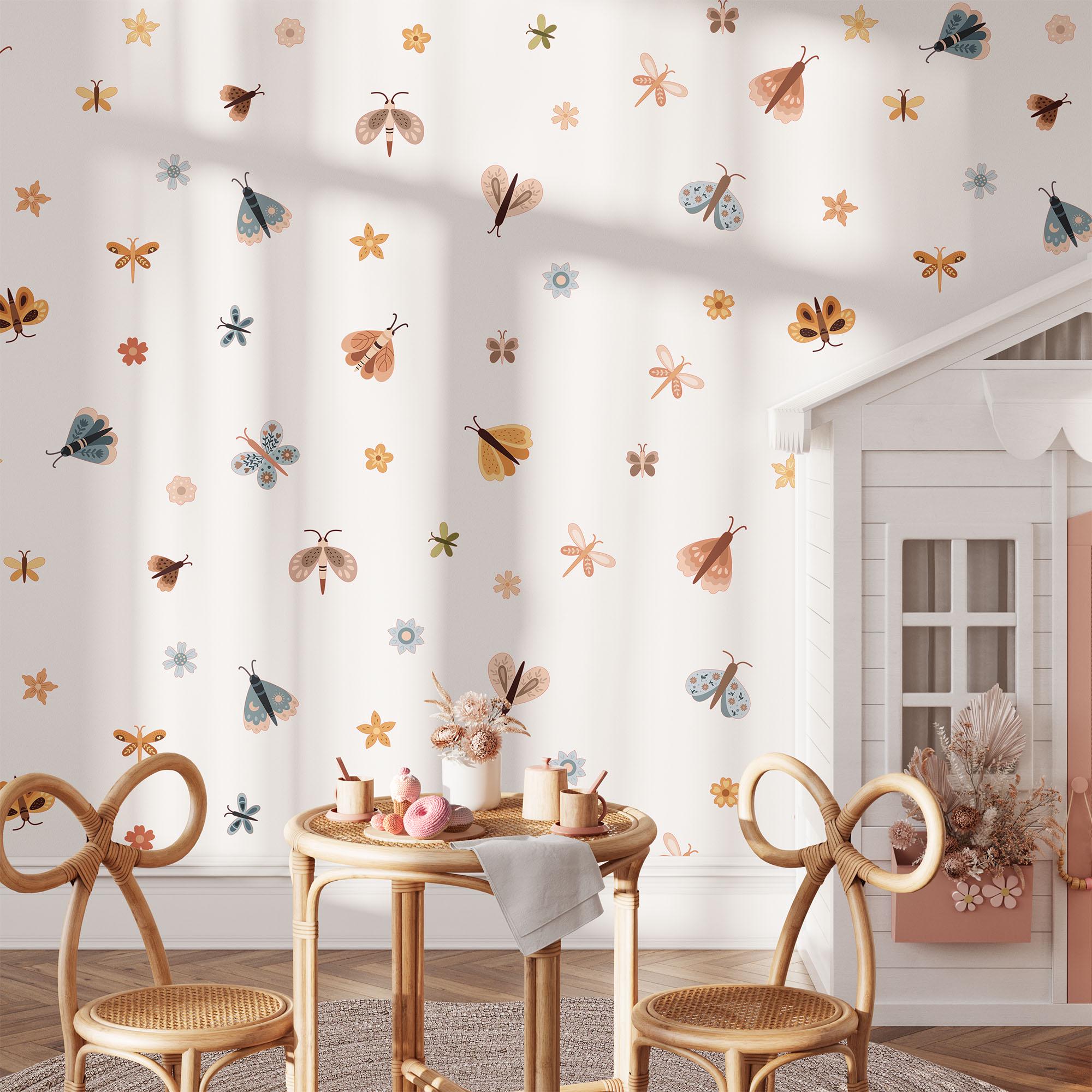 Butterfly & Flowers Wall Decals, Butterflies Nursery Art Stickers, Nursery Decor, Removable Wall Art, Daisy Polka Dot Decals, Peel And Stick