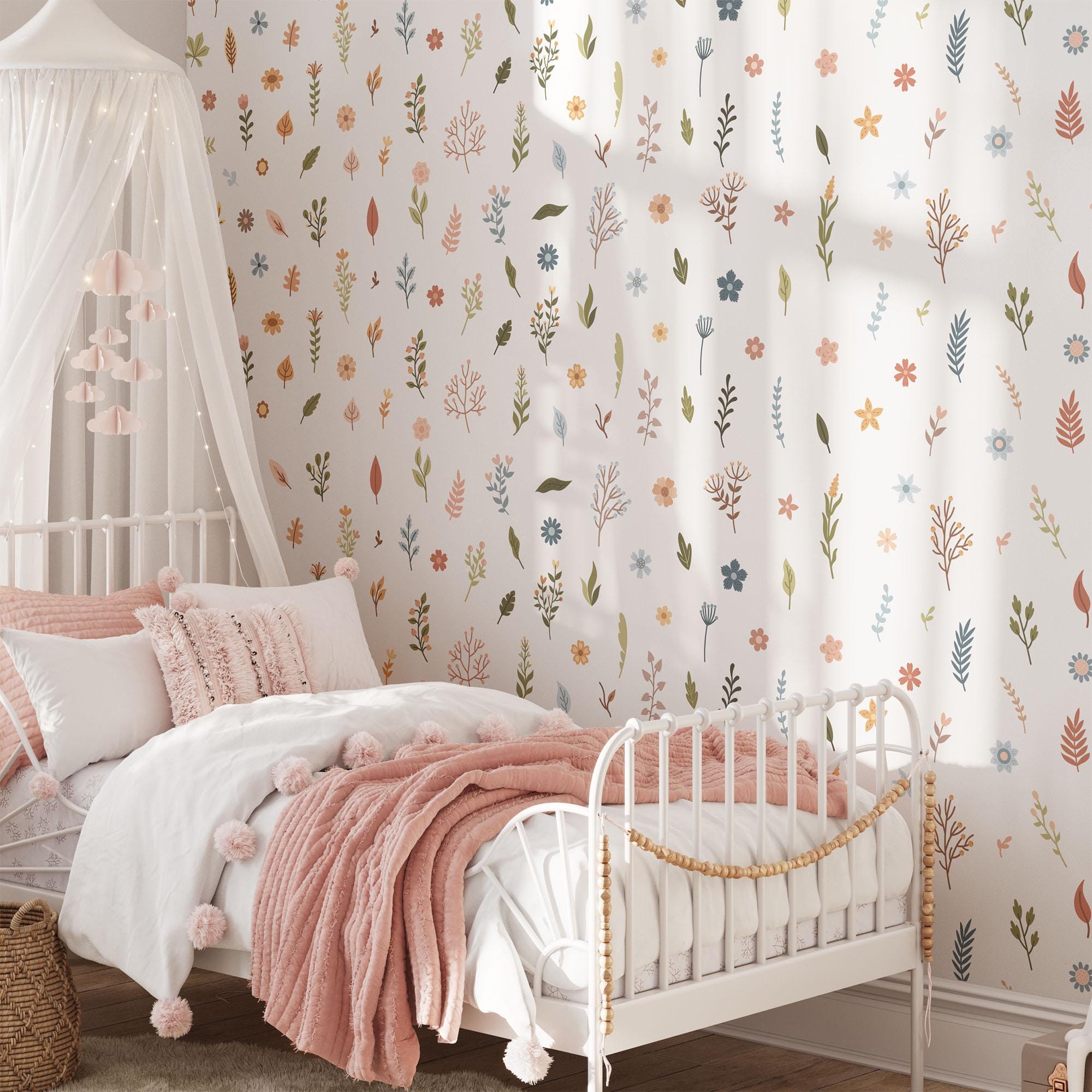 Wild Flower Nursery Wall Stickers, Kids Room Floral Wall Decal, Nursery Theme, Playroom, Bedroom Decor, Peel & Stick Nature Decals,