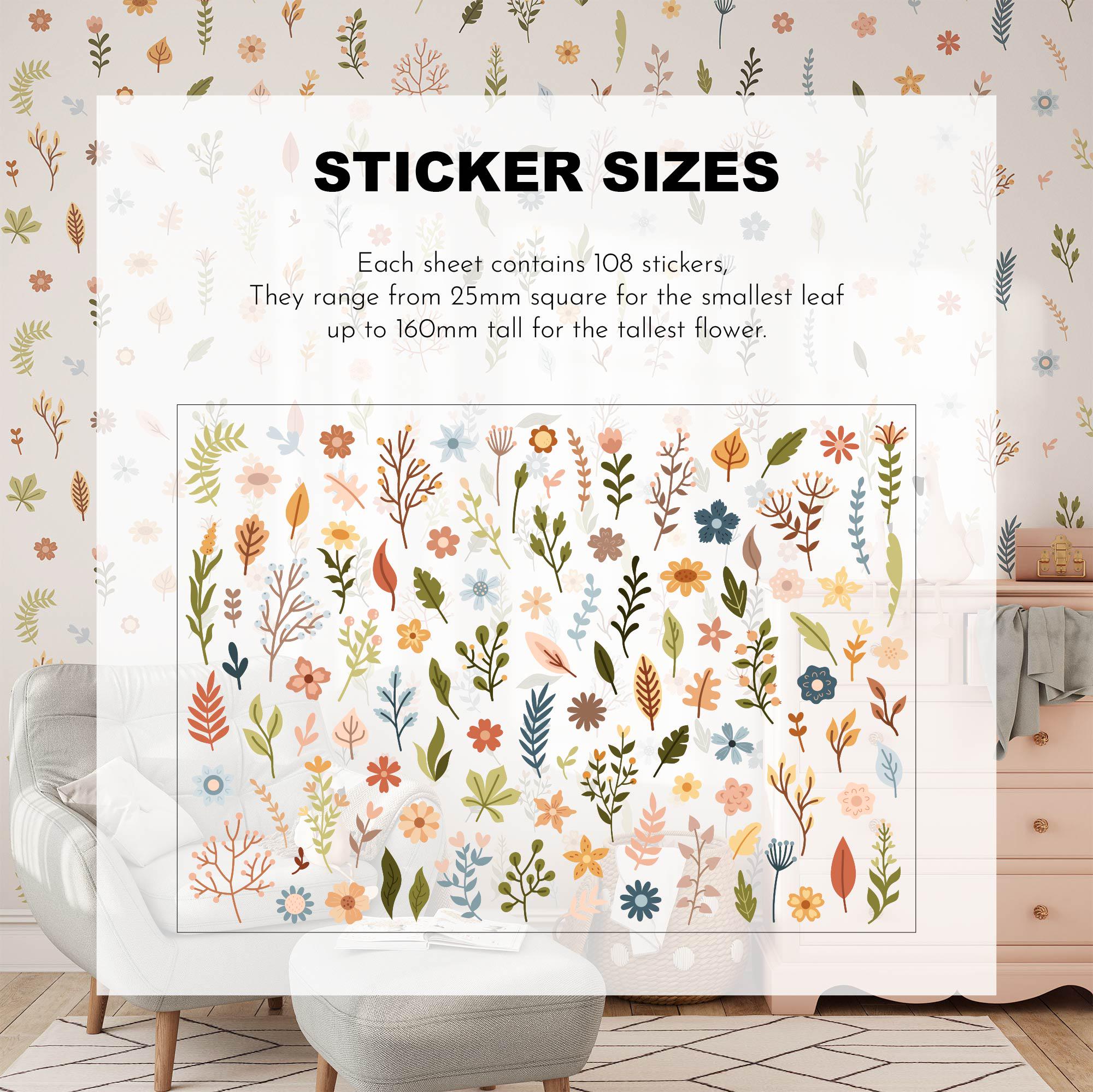 Wild Flower Nursery Wall Stickers, Kids Room Floral Wall Decal, Nursery Theme, Playroom, Bedroom Decor, Peel & Stick Nature Decals,