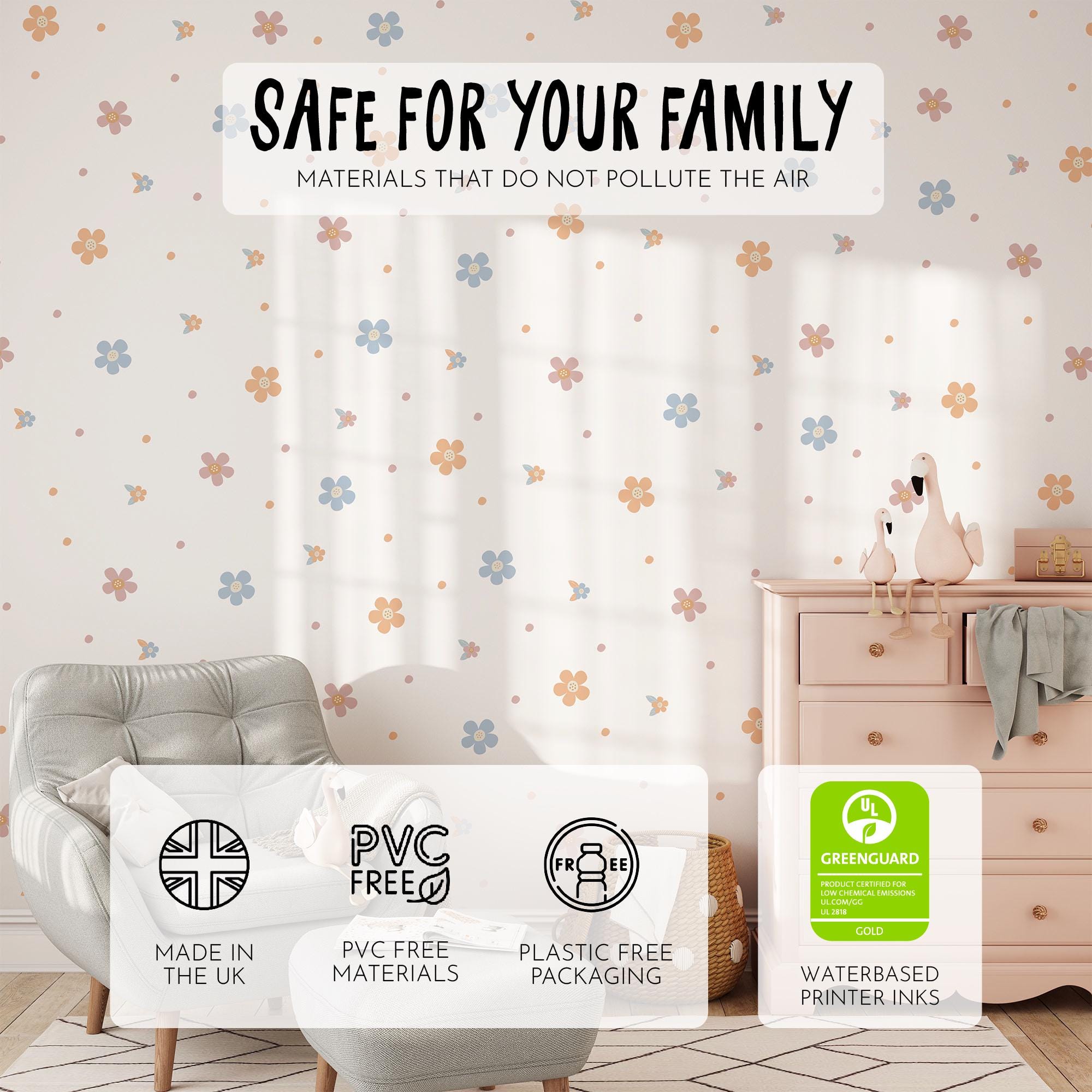 Coloured Daisy Wall Decals, Kids Room Daisies Wall Stickers, Nursery Theme, Playroom, Bedroom Decor, Peel & Stick Flower Decals,