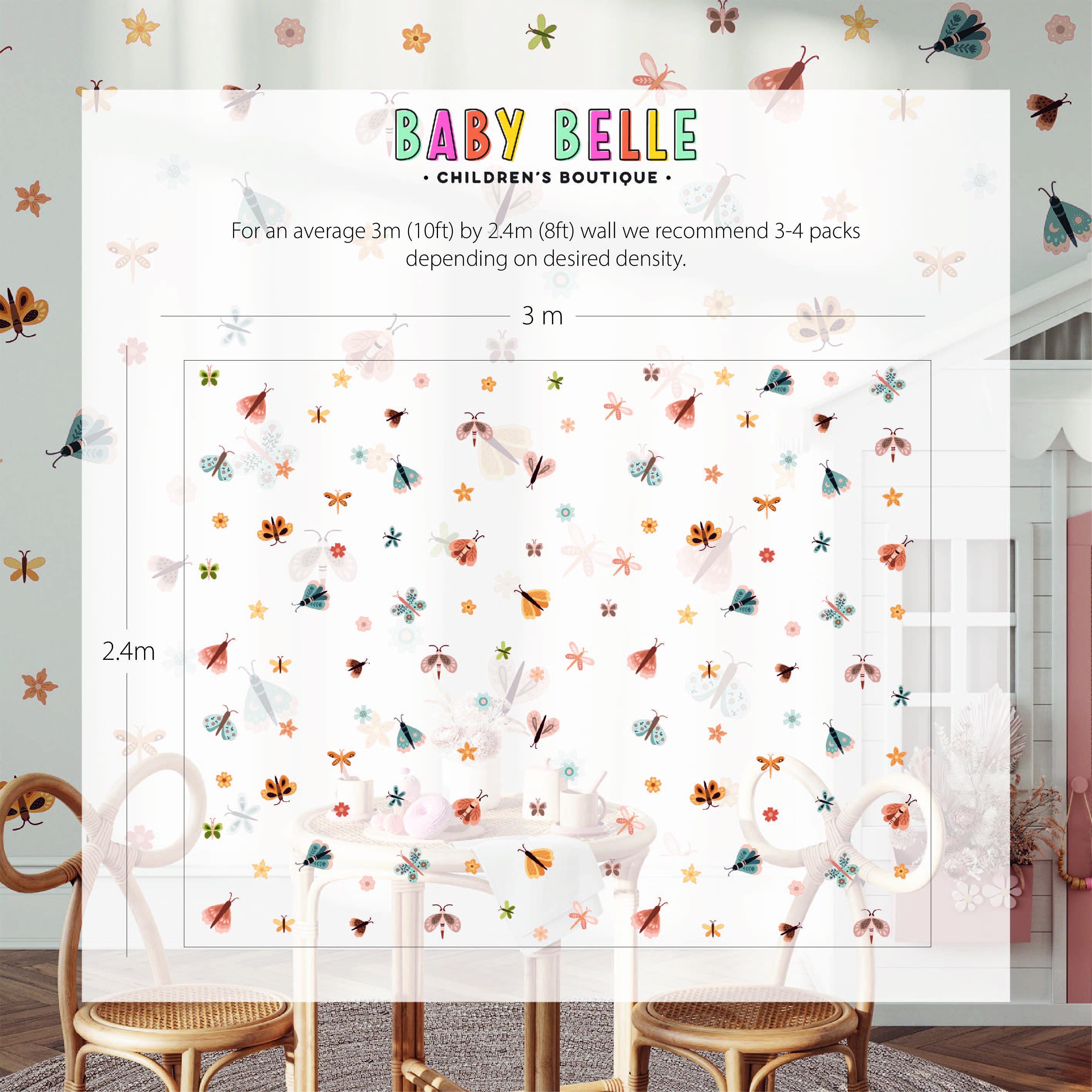 Butterfly & Flowers Wall Decals, Butterflies Nursery Art Stickers, Nursery Decor, Removable Wall Art, Daisy Polka Dot Decals, Peel And Stick