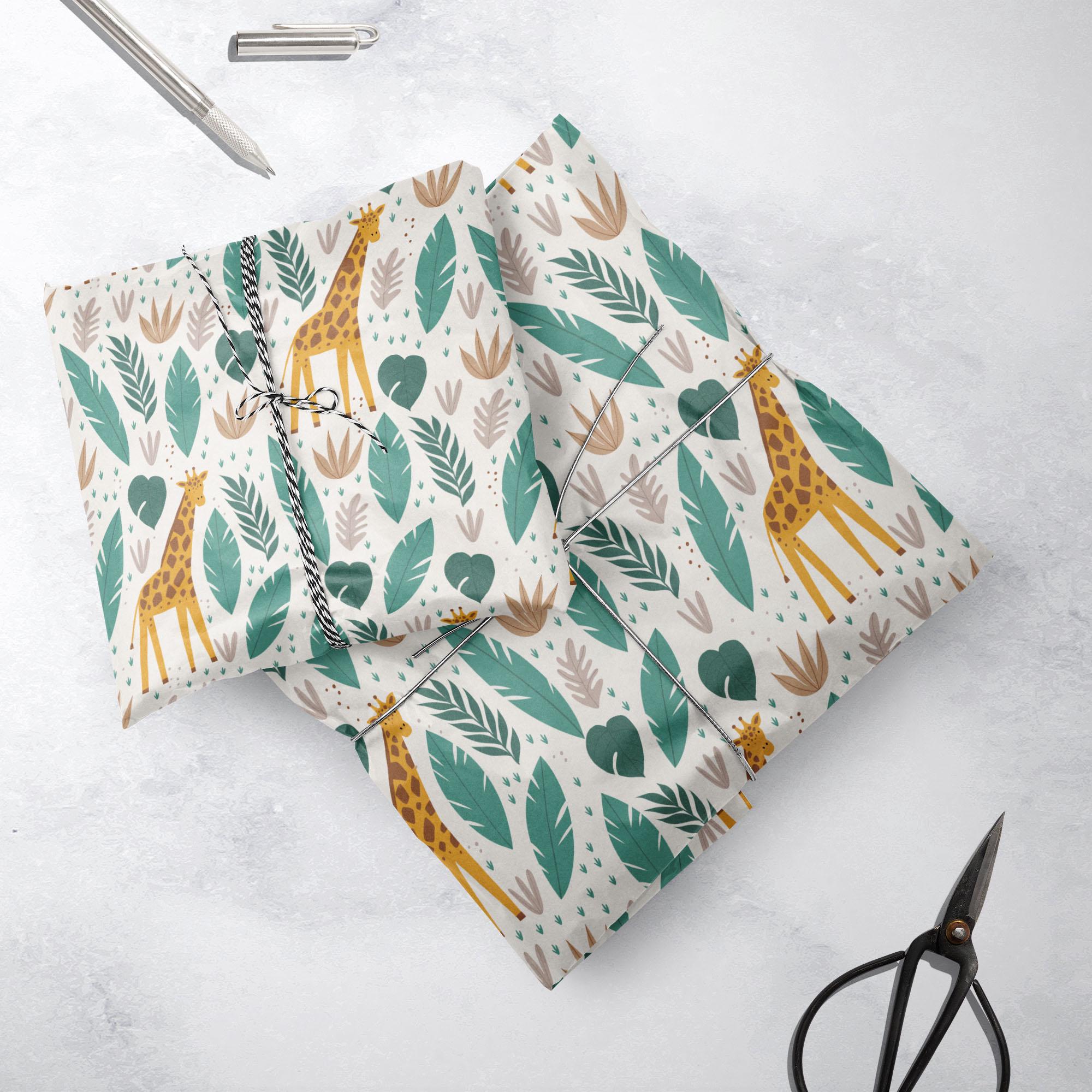 Safari Gift Wrap, Eco Friendly Kids Gift Wrapping Paper, 100% Recyclable, Luxury Sustainable Kraft Birthday.