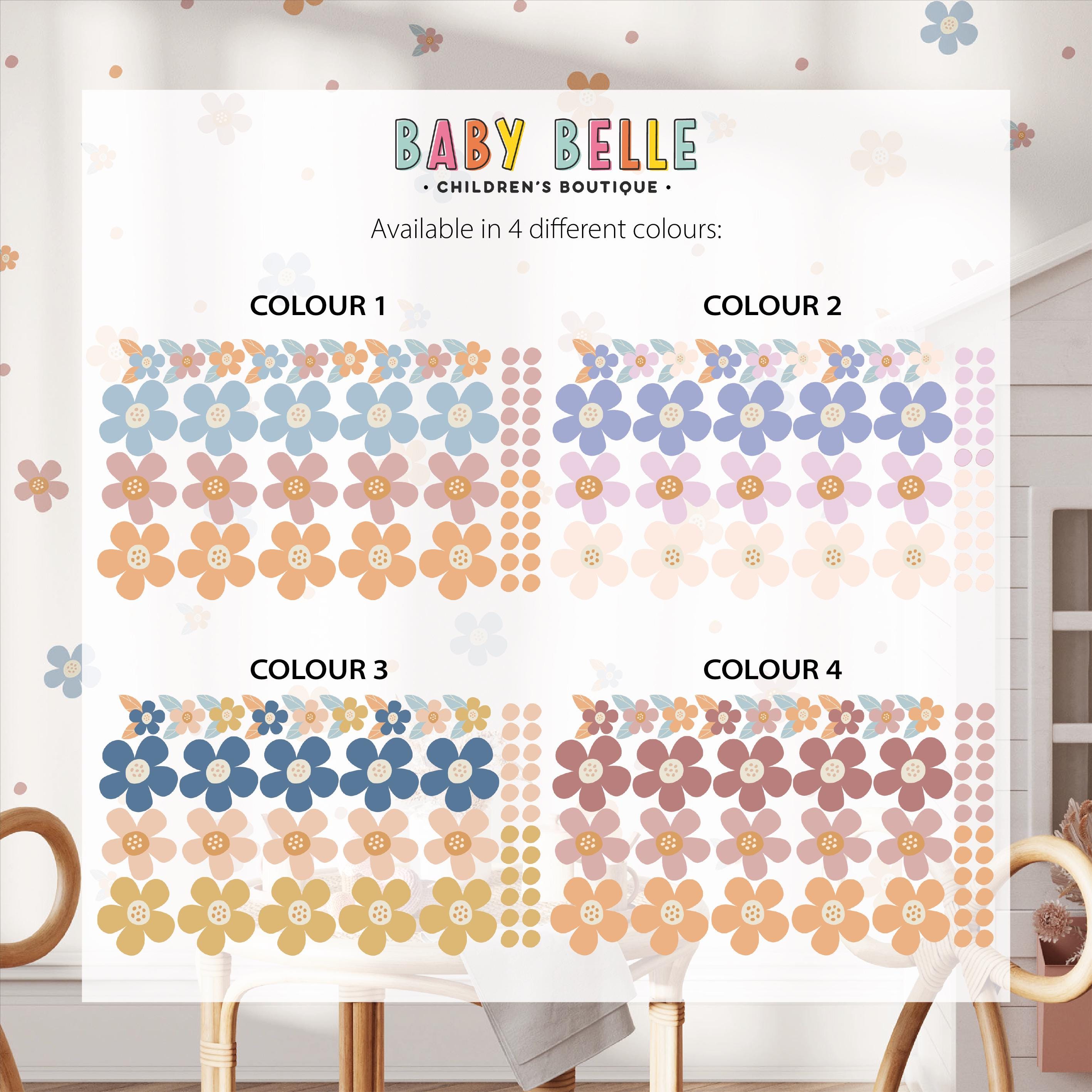 Coloured Daisy Wall Decals, Kids Room Daisies Wall Stickers, Nursery Theme, Playroom, Bedroom Decor, Peel & Stick Flower Decals,