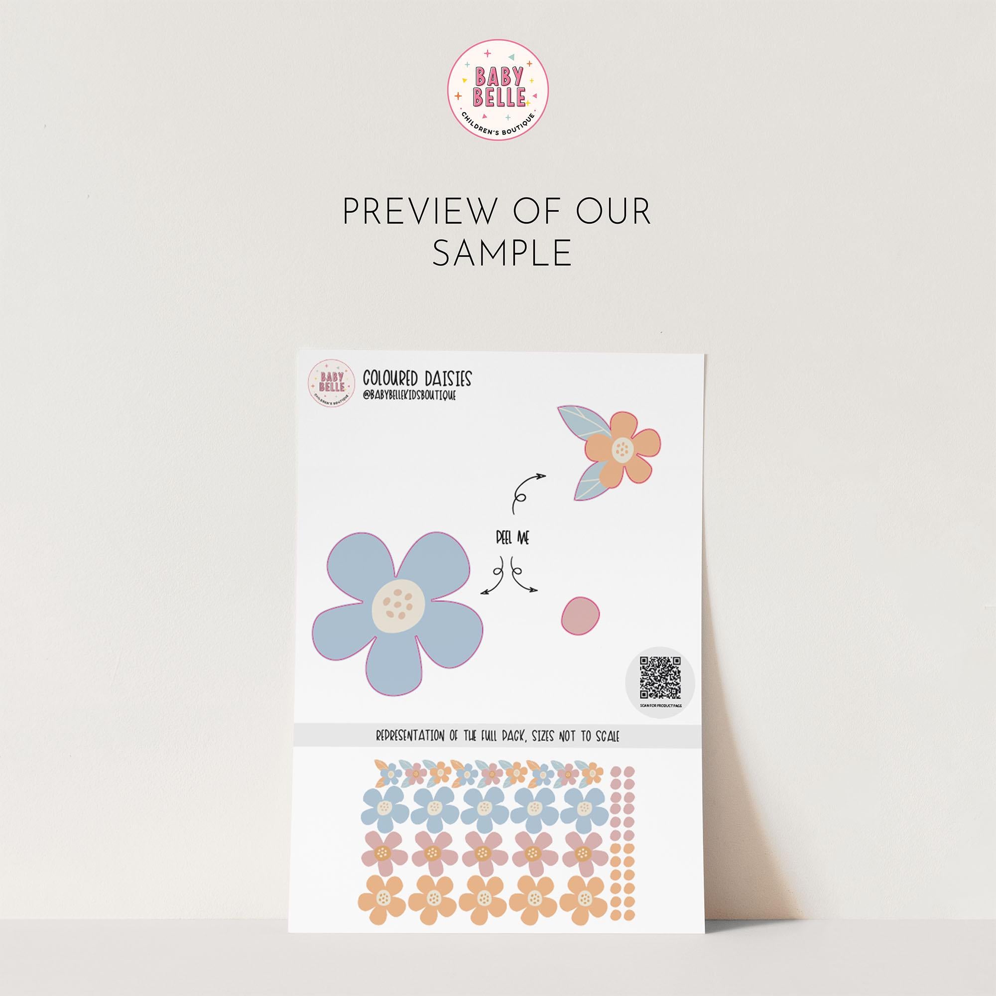 Coloured Daisy Wall Decals, Kids Room Daisies Wall Stickers, Nursery Theme, Playroom, Bedroom Decor, Peel & Stick Flower Decals,