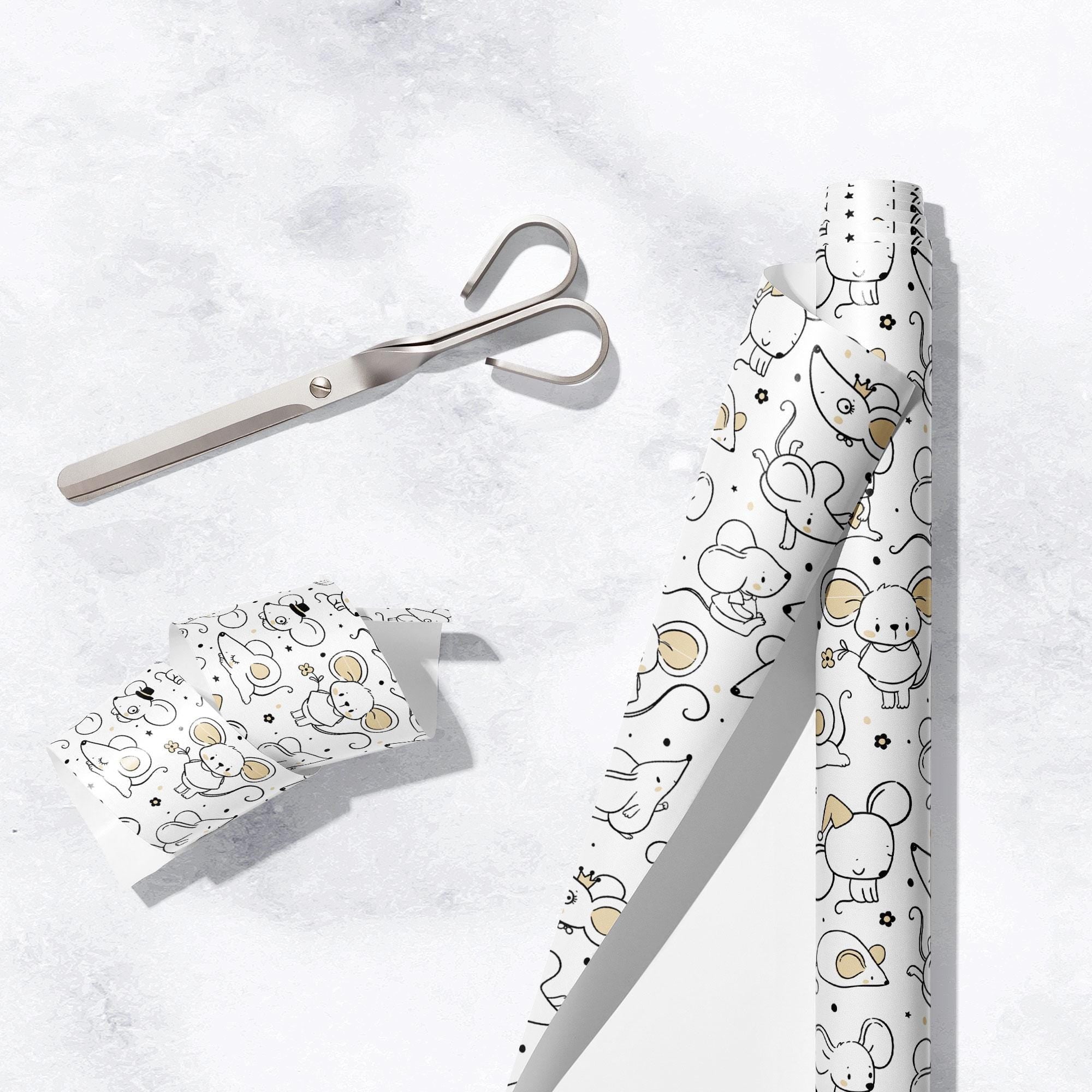 Cute Mice Gift Wrap, Eco Friendly Kids Gift Wrapping Paper, 100% Recyclable, Luxury Sustainable Kraft Birthday.