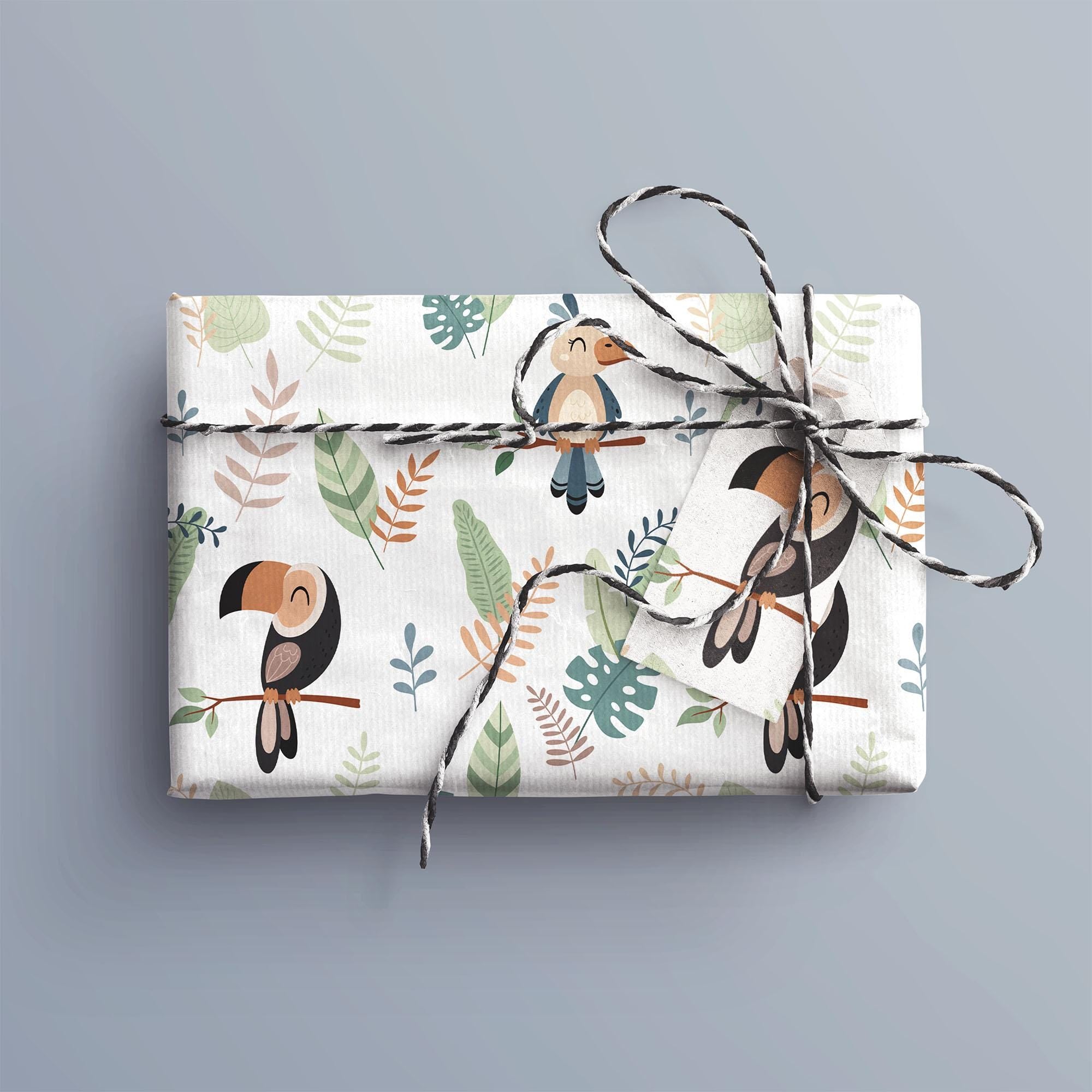 Jungle Birds Gift Wrap, Eco Friendly Toucan Kids Gift Wrapping Paper, 100% Recyclable, Luxury Sustainable Kraft Birthday.