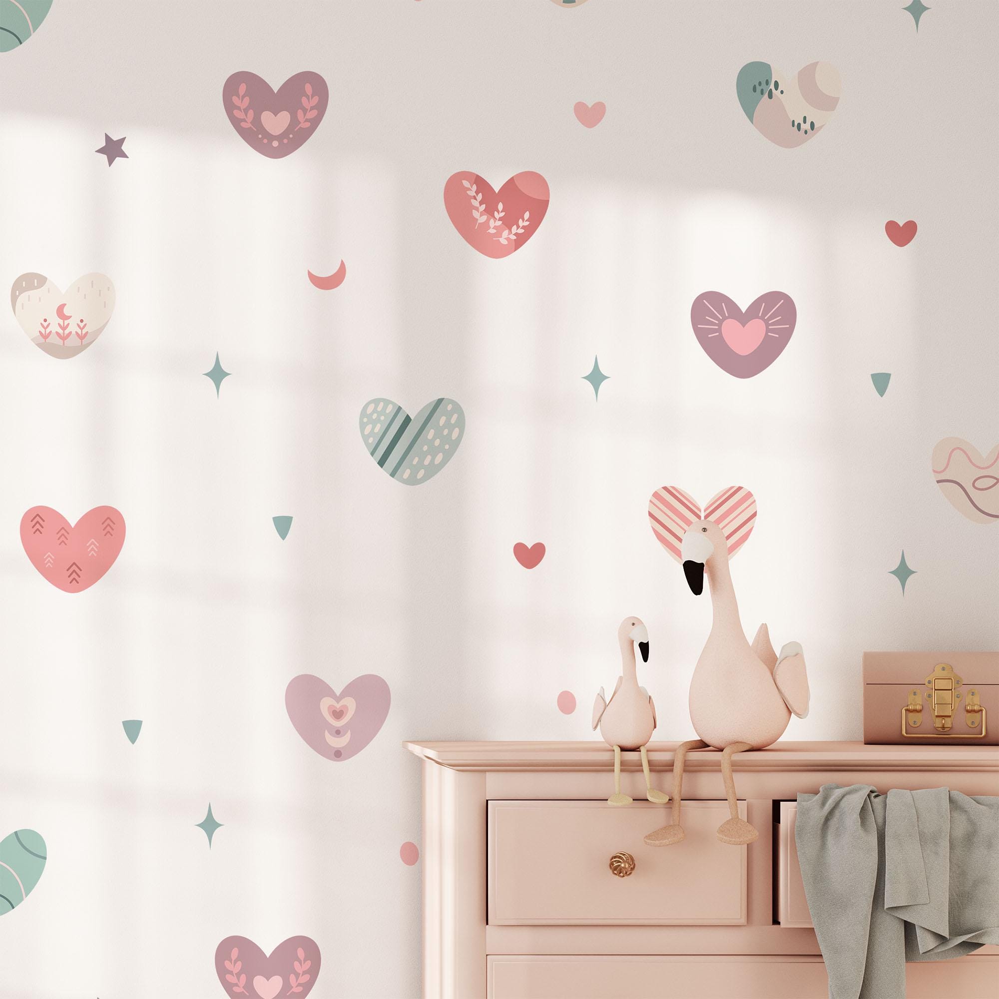 Boho Hearts Wall Decals, Nursery Decor, Removable Wall Stickers, Polka Dot Decals, Peel and Stick, Lion, Valentines Day