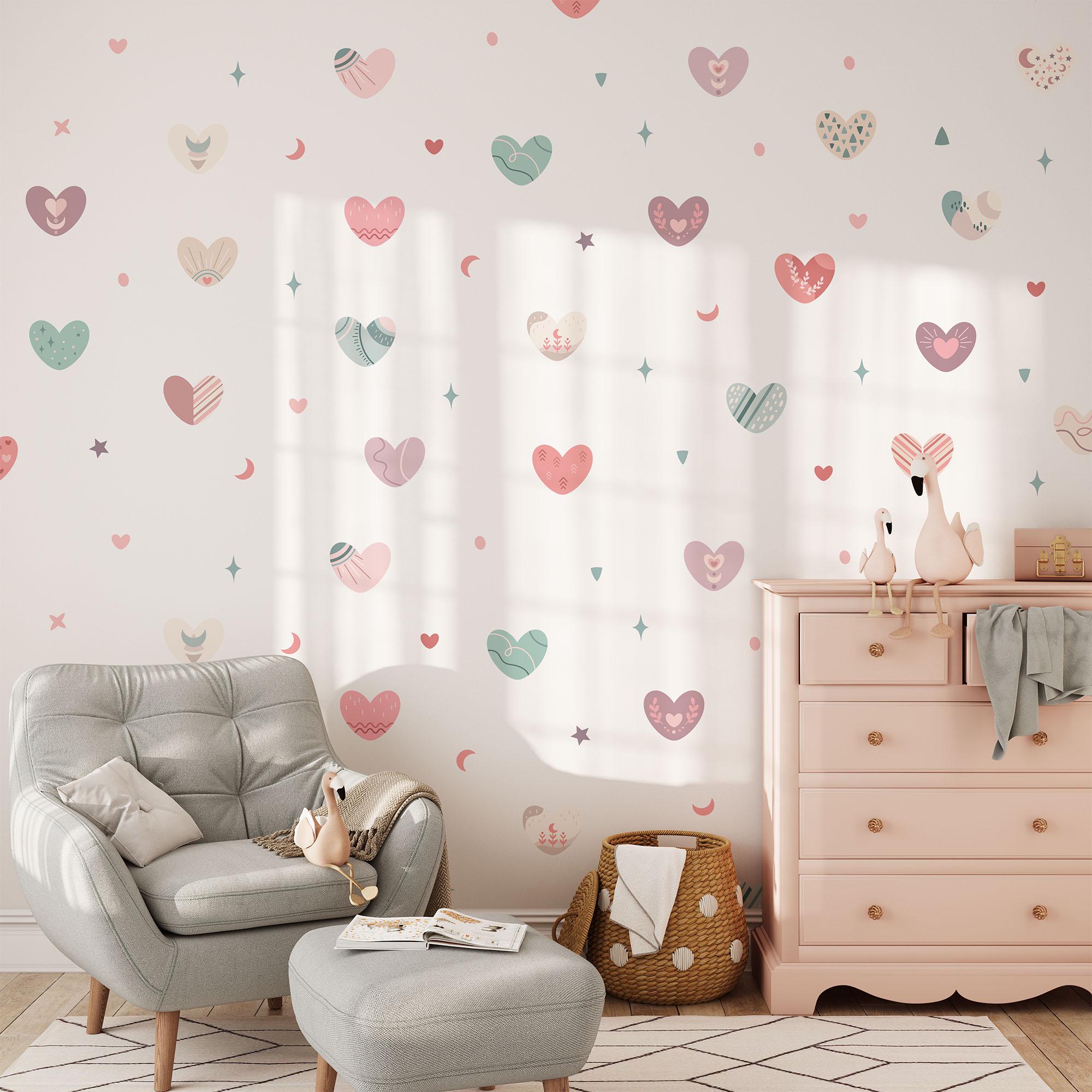 Boho Hearts Wall Decals, Nursery Decor, Removable Wall Stickers, Polka Dot Decals, Peel and Stick, Lion, Valentines Day