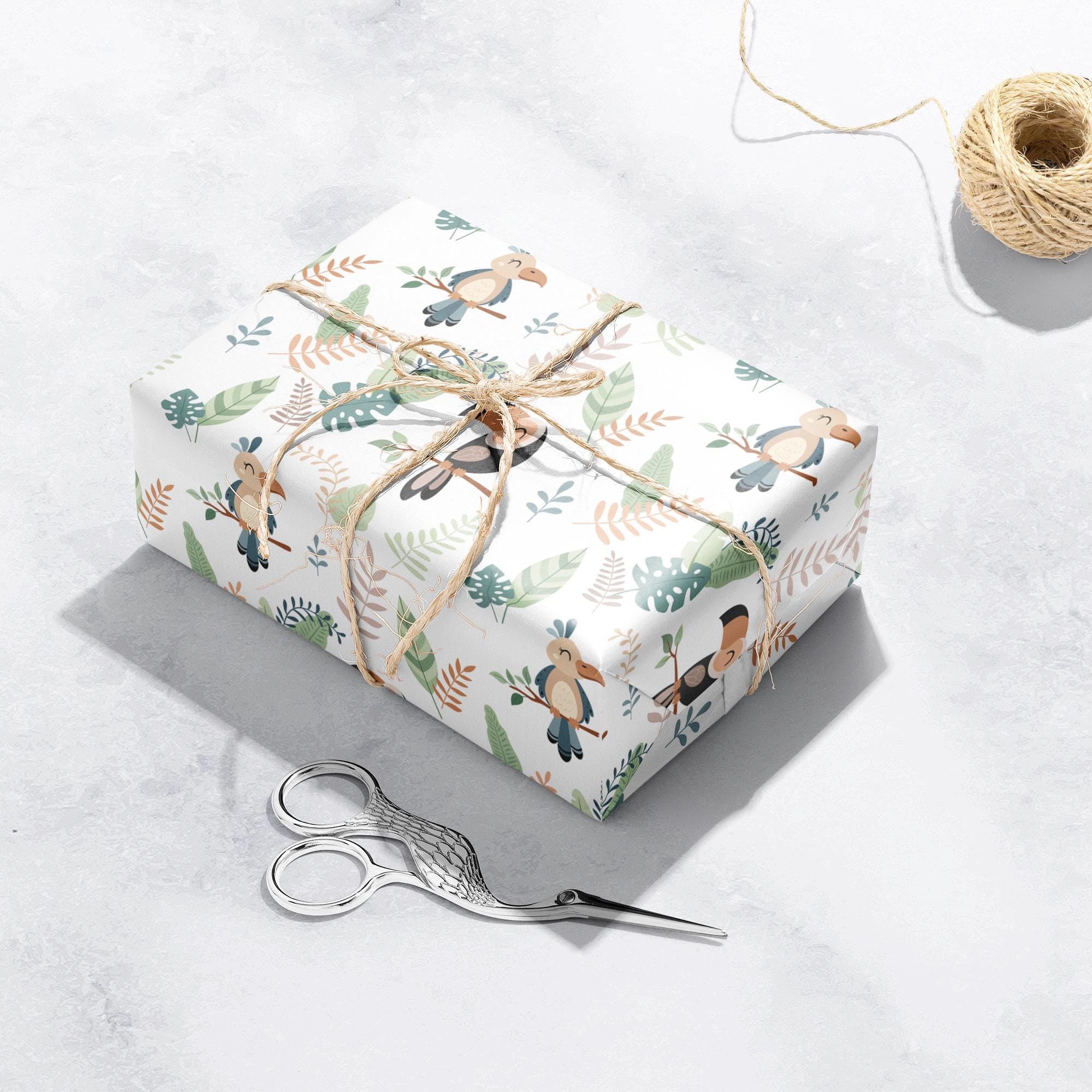 Jungle Birds Gift Wrap, Eco Friendly Toucan Kids Gift Wrapping Paper, 100% Recyclable, Luxury Sustainable Kraft Birthday.