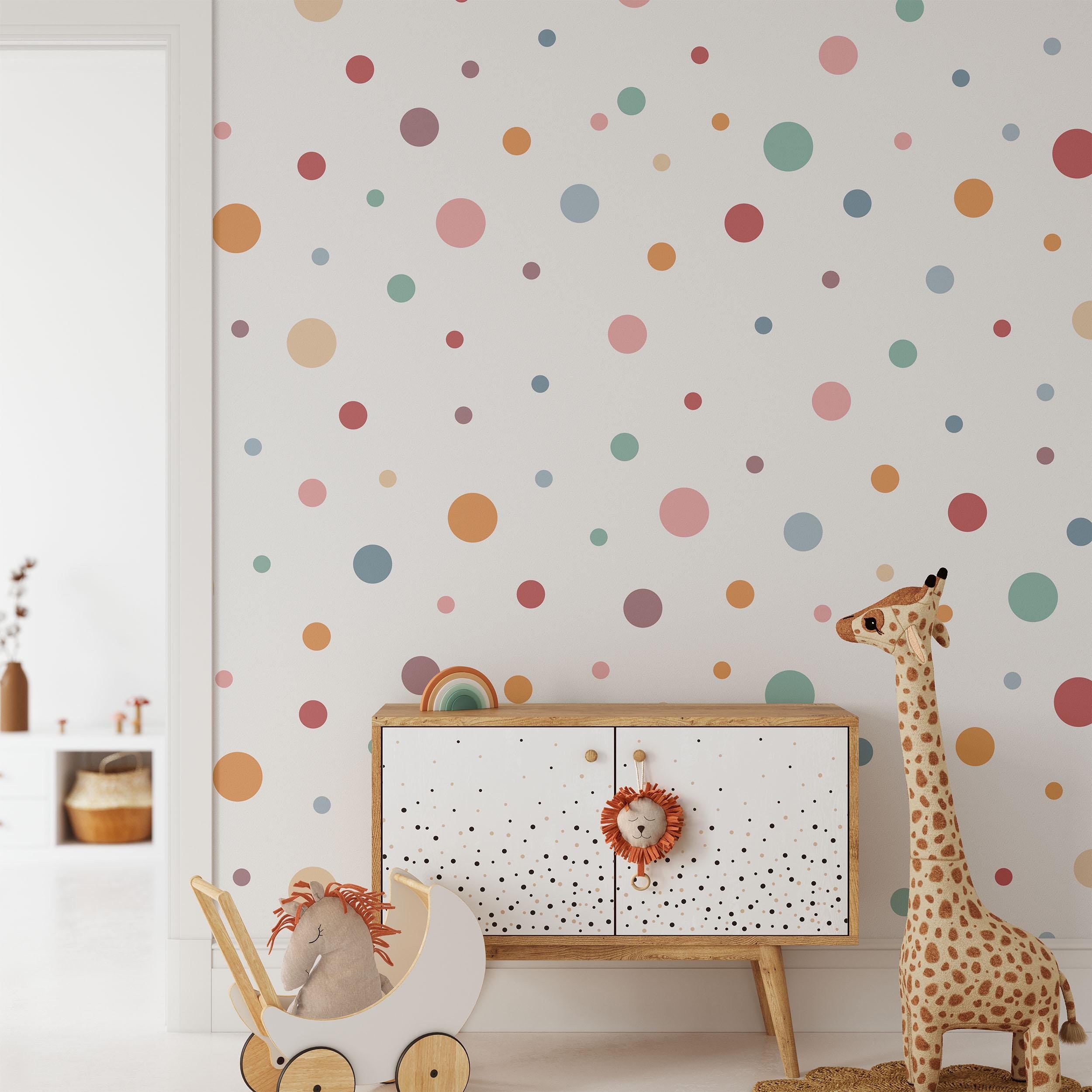 Coloured Dots Wall Decals, Spot Nursery Stickers, Bright Boho Removable Wall Decals, Polka Dot Mural, Peel and Stick