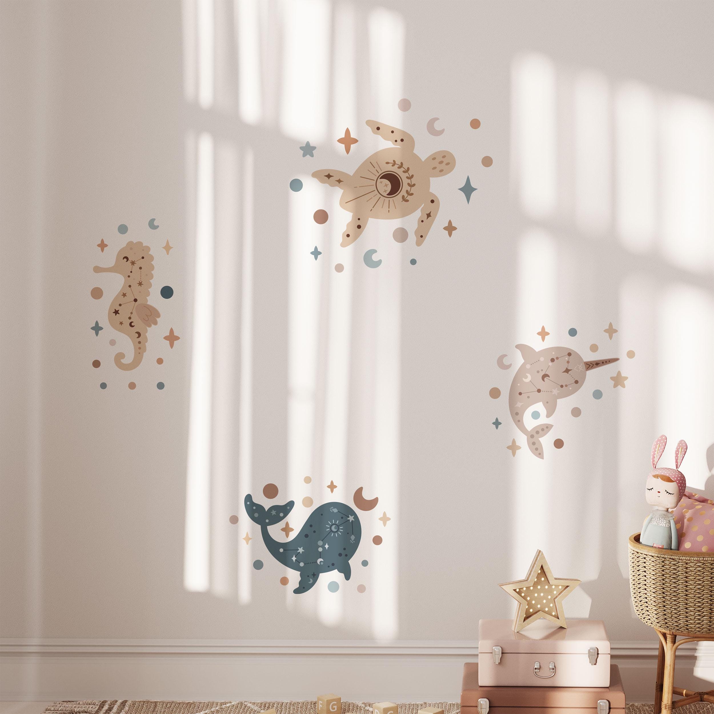 Celestial Ocean Wall Decals, Sea Animals Kids Room Wall Stickers, Sea Nursery Theme, Playroom, Bedroom Decor, Peel & Stick Sea Life Decals