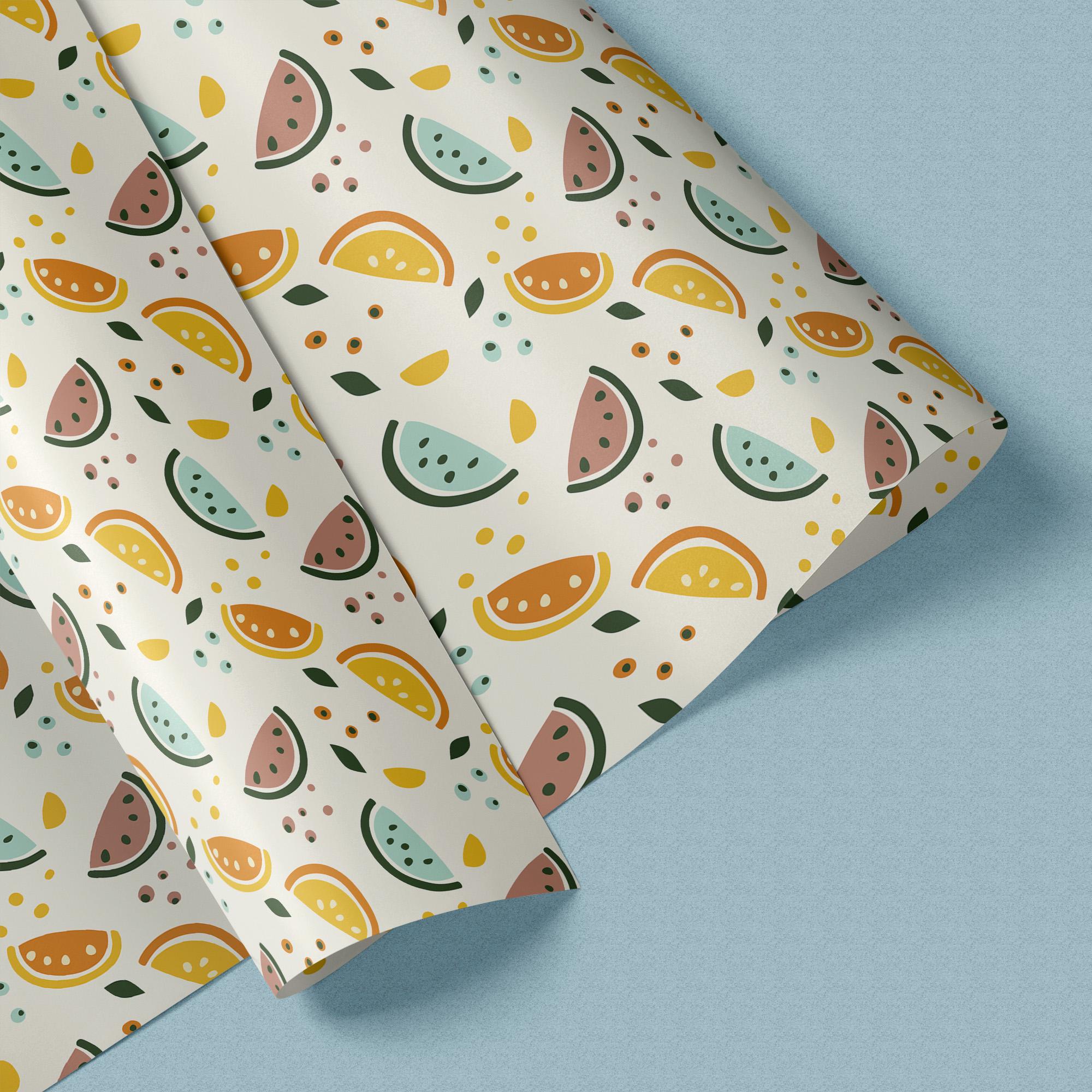 Watermelons Gift Wrap, Eco-Friendly Fruit Kids Gift Wrapping Paper, 100% Recyclable, Luxury Sustainable Kraft Birthday.