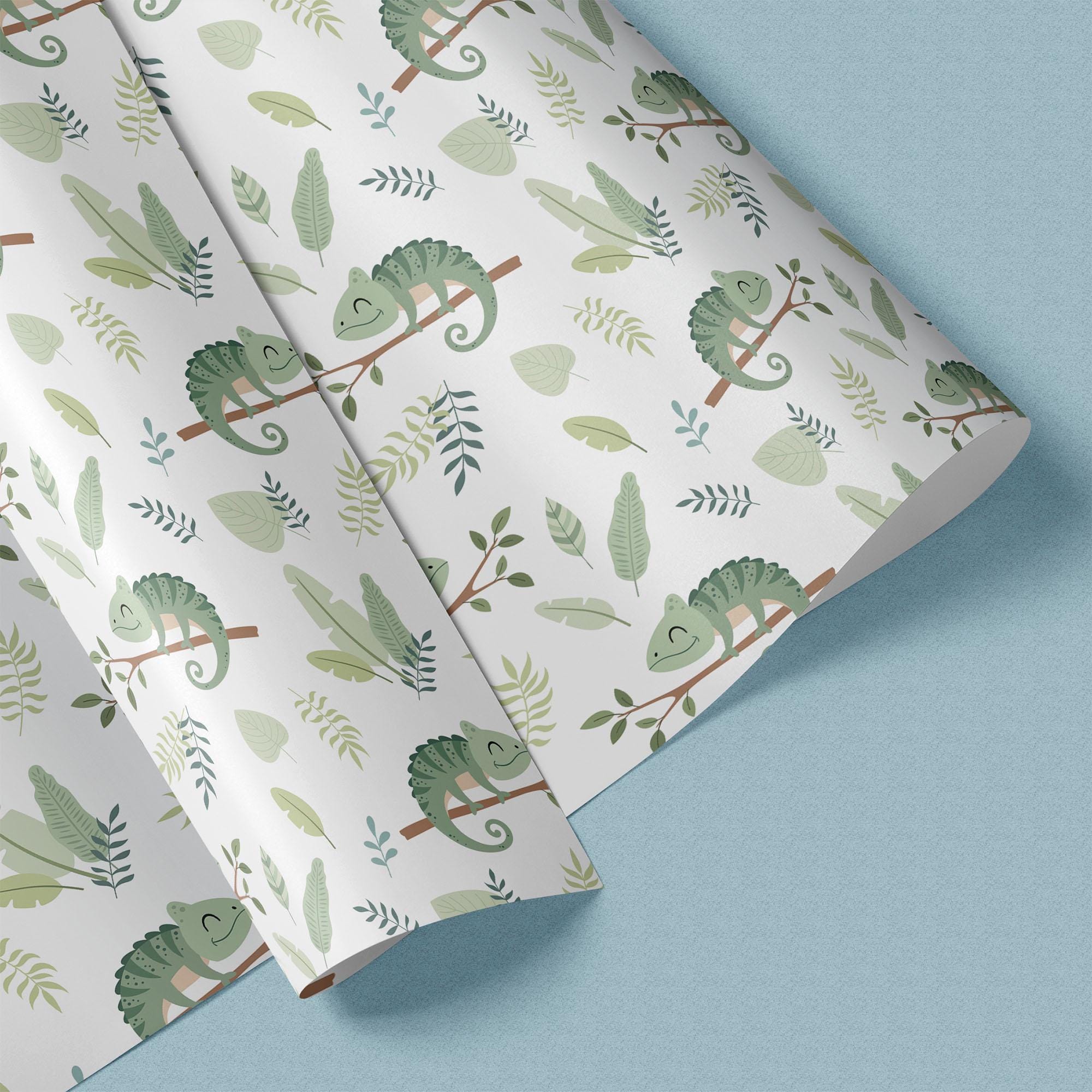 Chameleons Gift Wrap, Eco Friendly Jungle Kids Gift Wrapping Paper, 100% Recyclable, Luxury Sustainable Kraft Birthday.