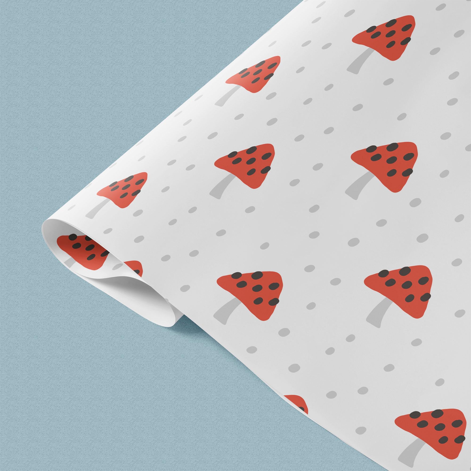 Red Toadstools Gift Wrap, Eco-Friendly Woodland Kids Gift Wrapping Paper, 100% Recyclable, Luxury Sustainable Kraft Birthday.