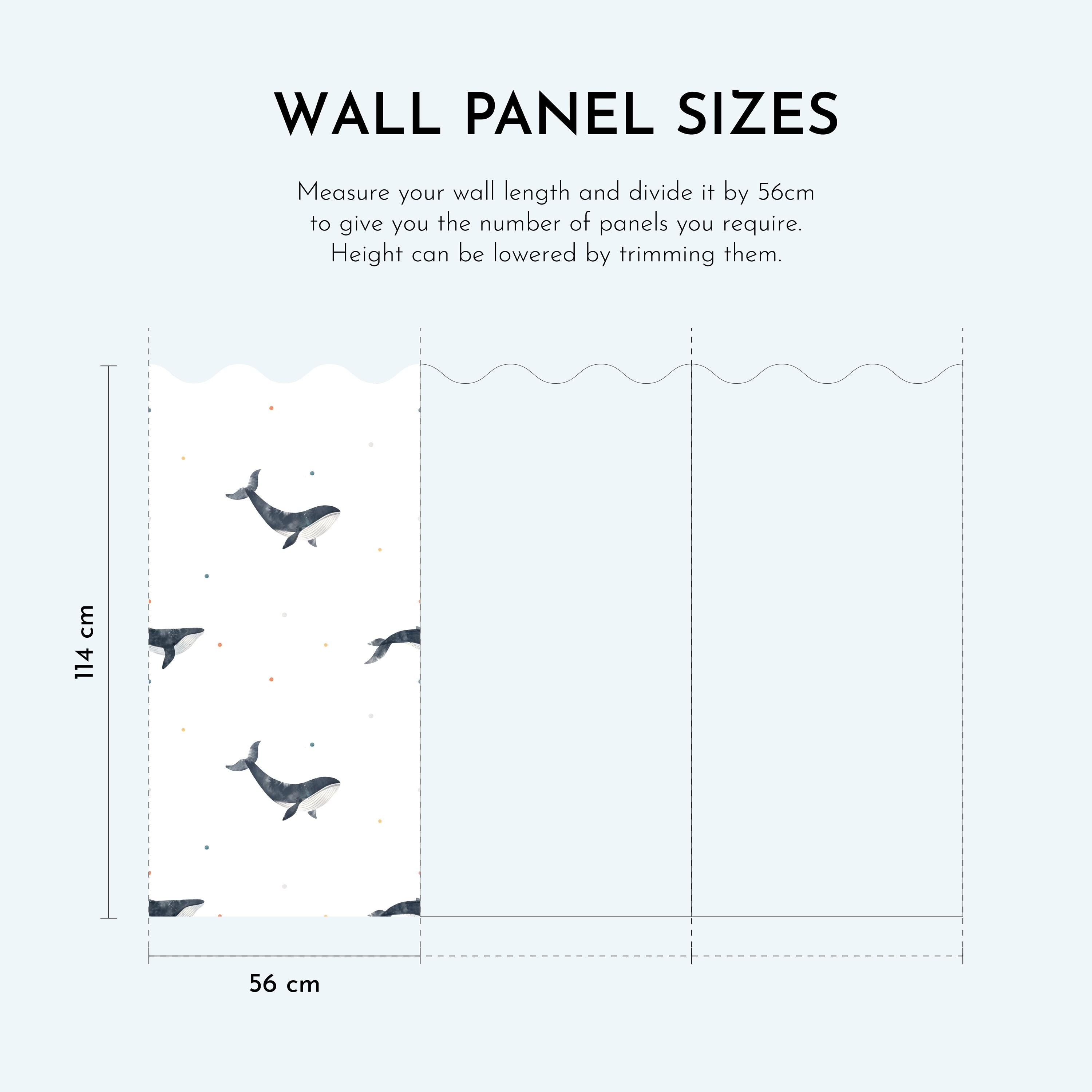 Whales Wall Panel, Half Wall Nursery Stickers, Sea Animals Nursery Decor, Removable Art, Polka Dot Decals, Peel & Stick