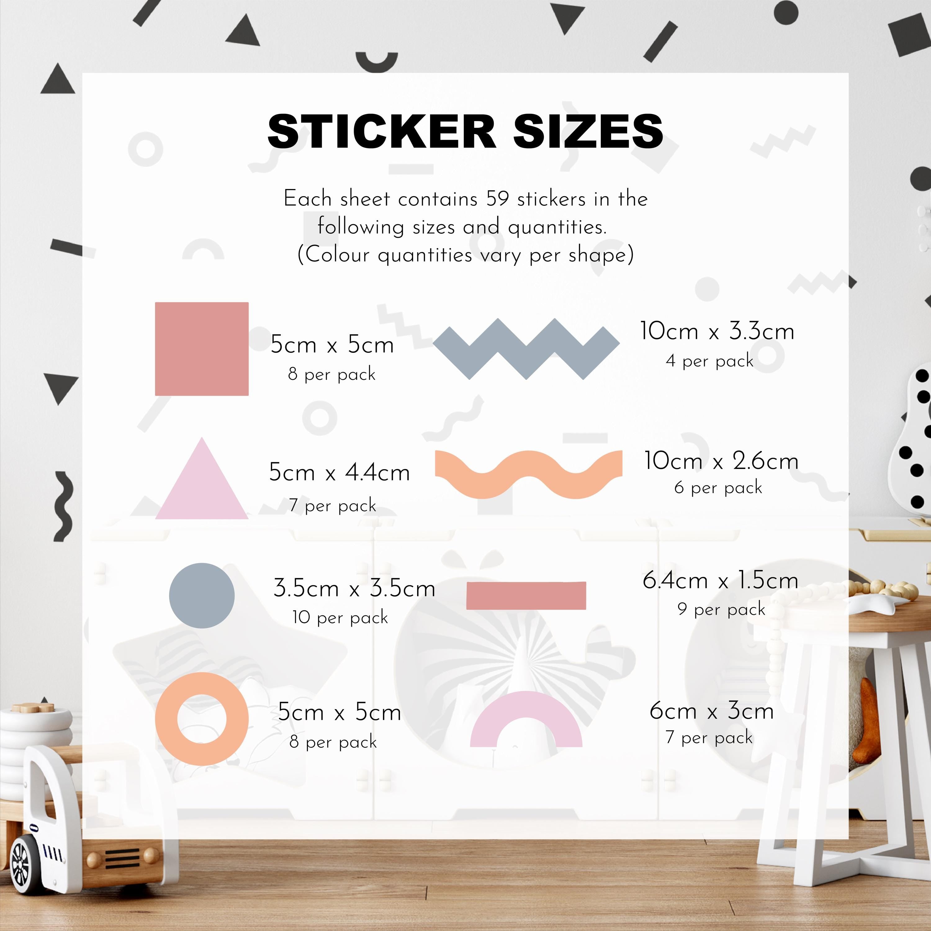 Pastel Doodle Wall Stickers, Kids Bedroom Pattern, Geometric Shape Decals, Nursery Decor, Removable Wall Decals, Polka Dot Decals