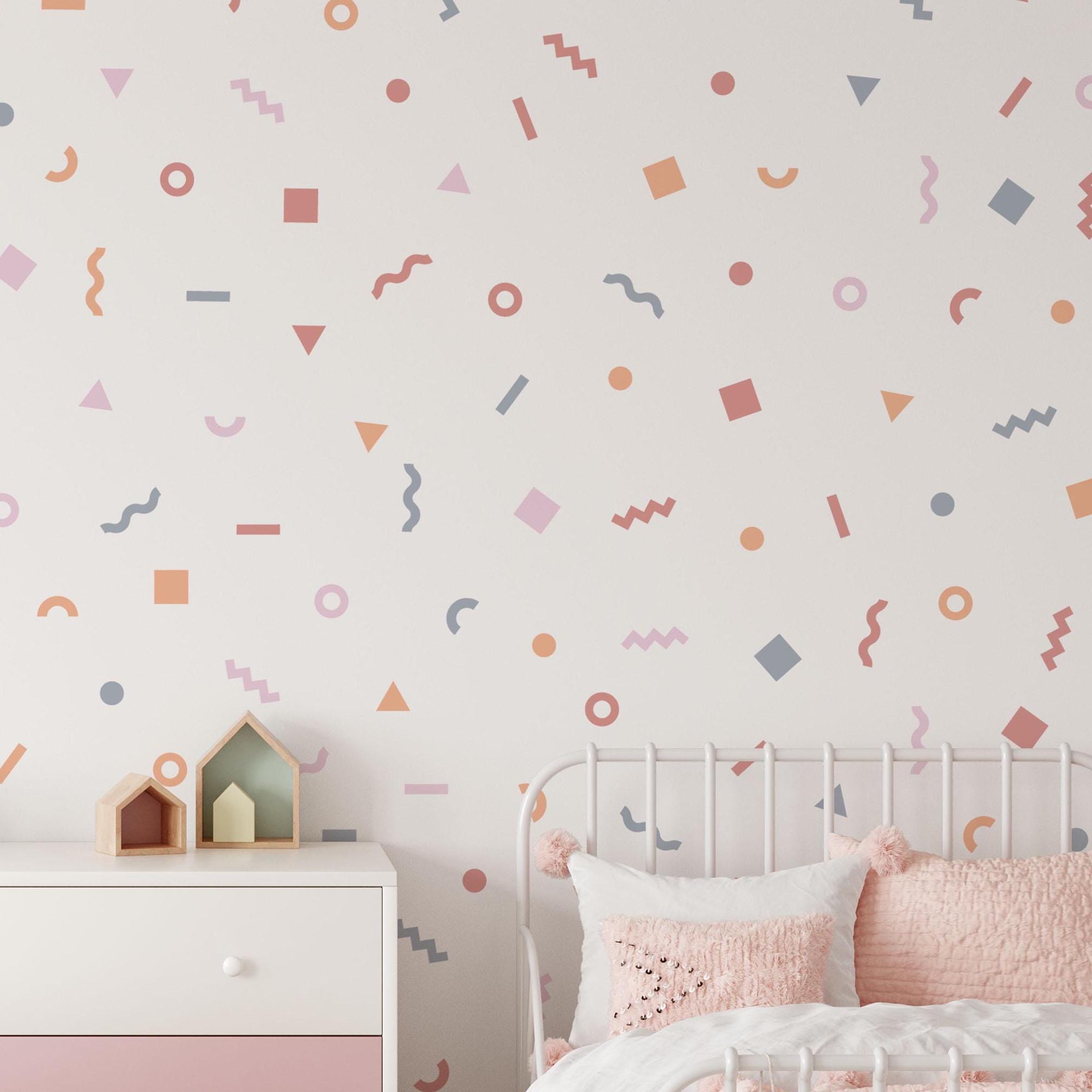 Pastel Doodle Wall Stickers, Kids Bedroom Pattern, Geometric Shape Decals, Nursery Decor, Removable Wall Decals, Polka Dot Decals