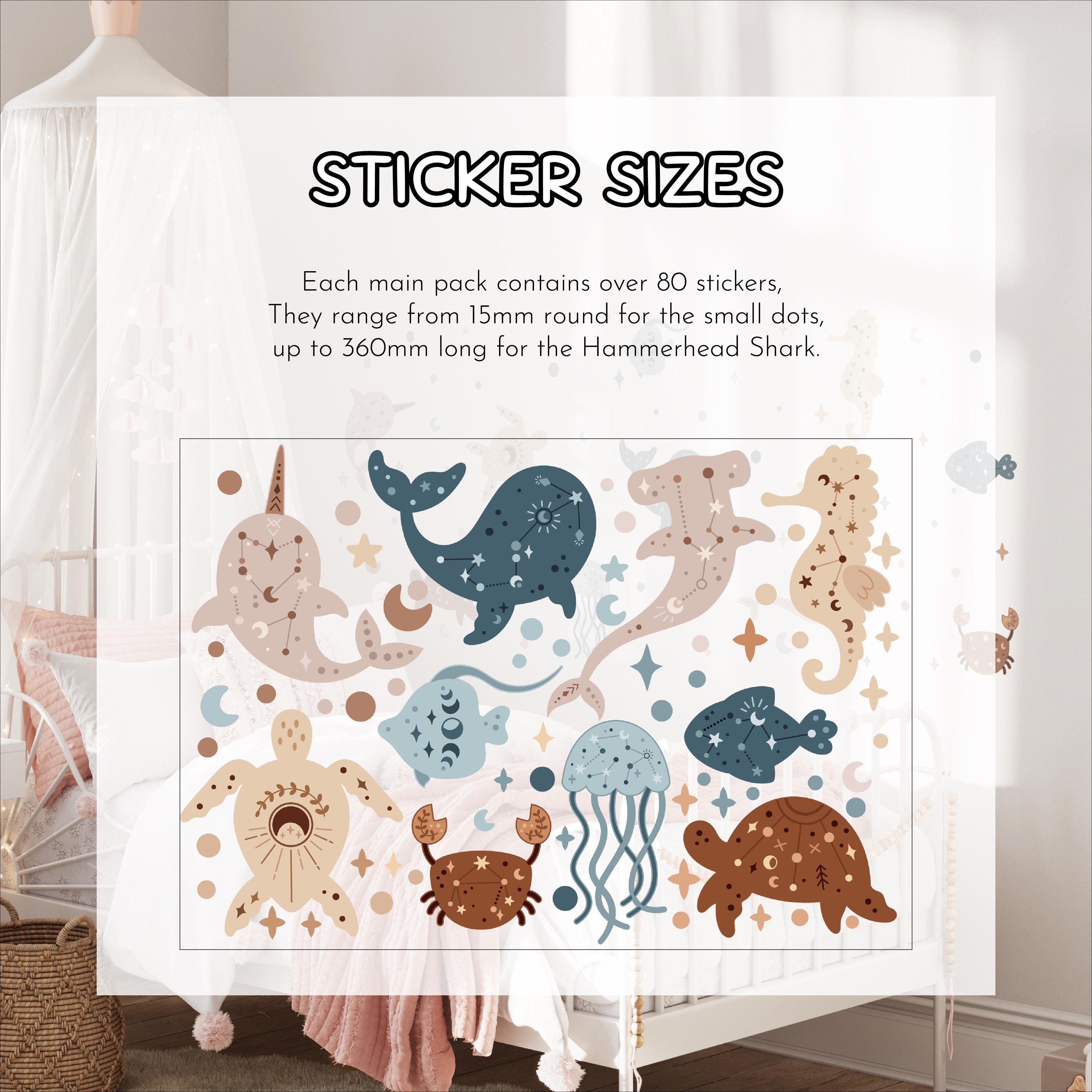 Celestial Ocean Wall Decals, Sea Animals Kids Room Wall Stickers, Sea Nursery Theme, Playroom, Bedroom Decor, Peel & Stick Sea Life Decals