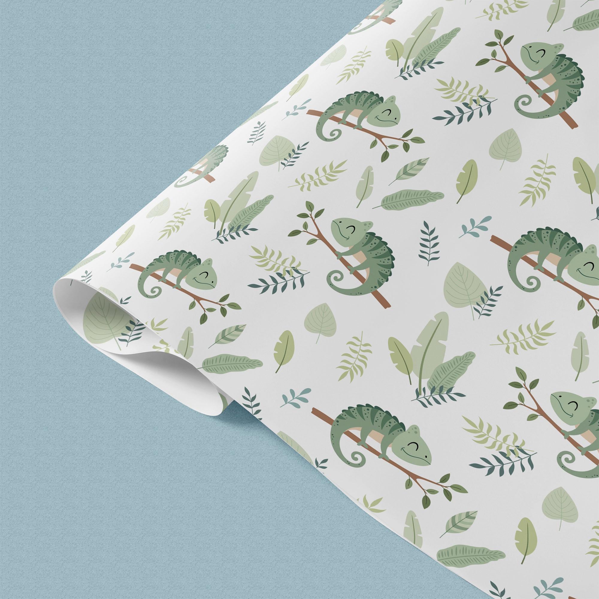 Chameleons Gift Wrap, Eco Friendly Jungle Kids Gift Wrapping Paper, 100% Recyclable, Luxury Sustainable Kraft Birthday.