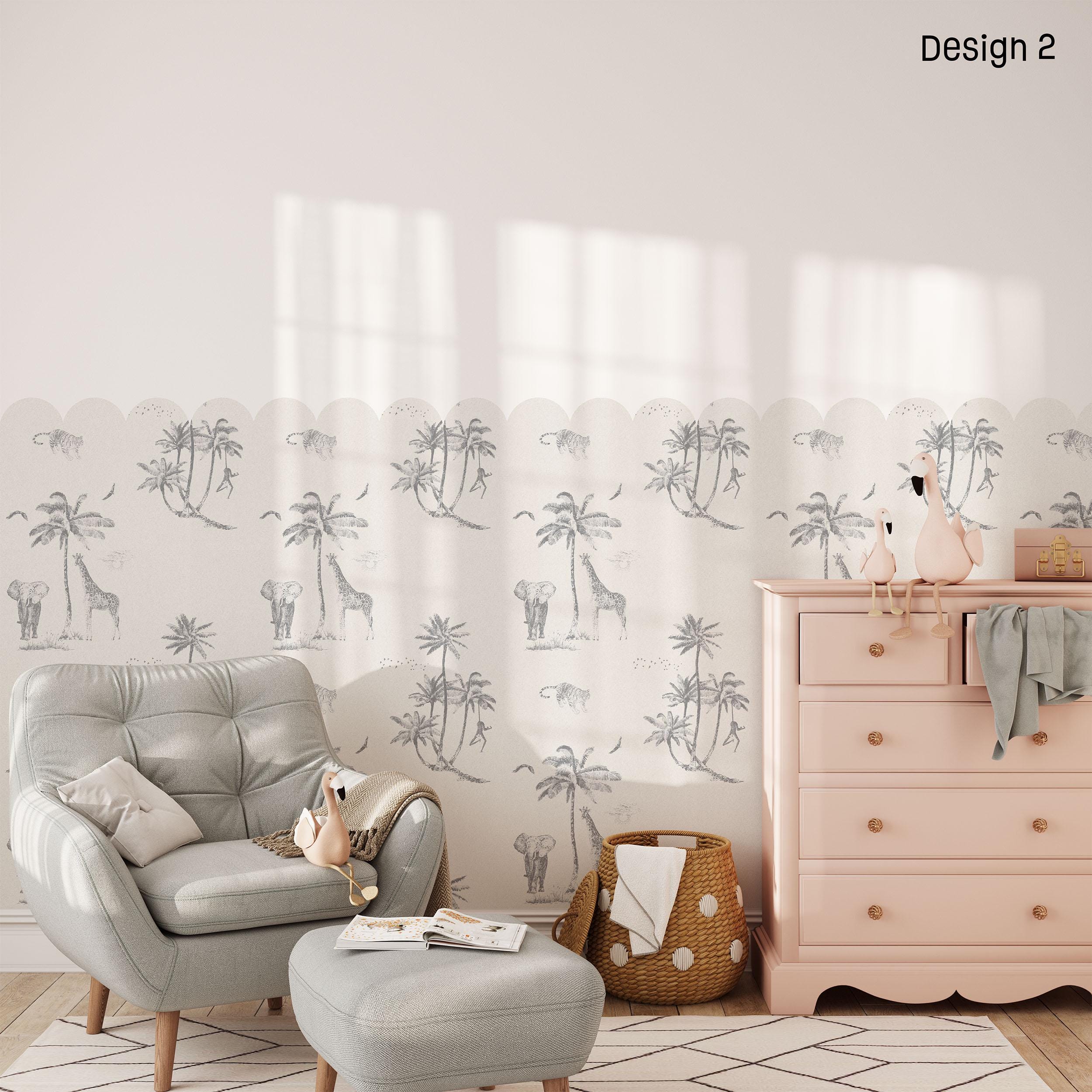 Safari Wall Panel, Half Wall Nursery Stickers, Nursery Decor, Removable Art, Polka Dot Decals, Peel & Stick, Lion, Giraffe, Elephant