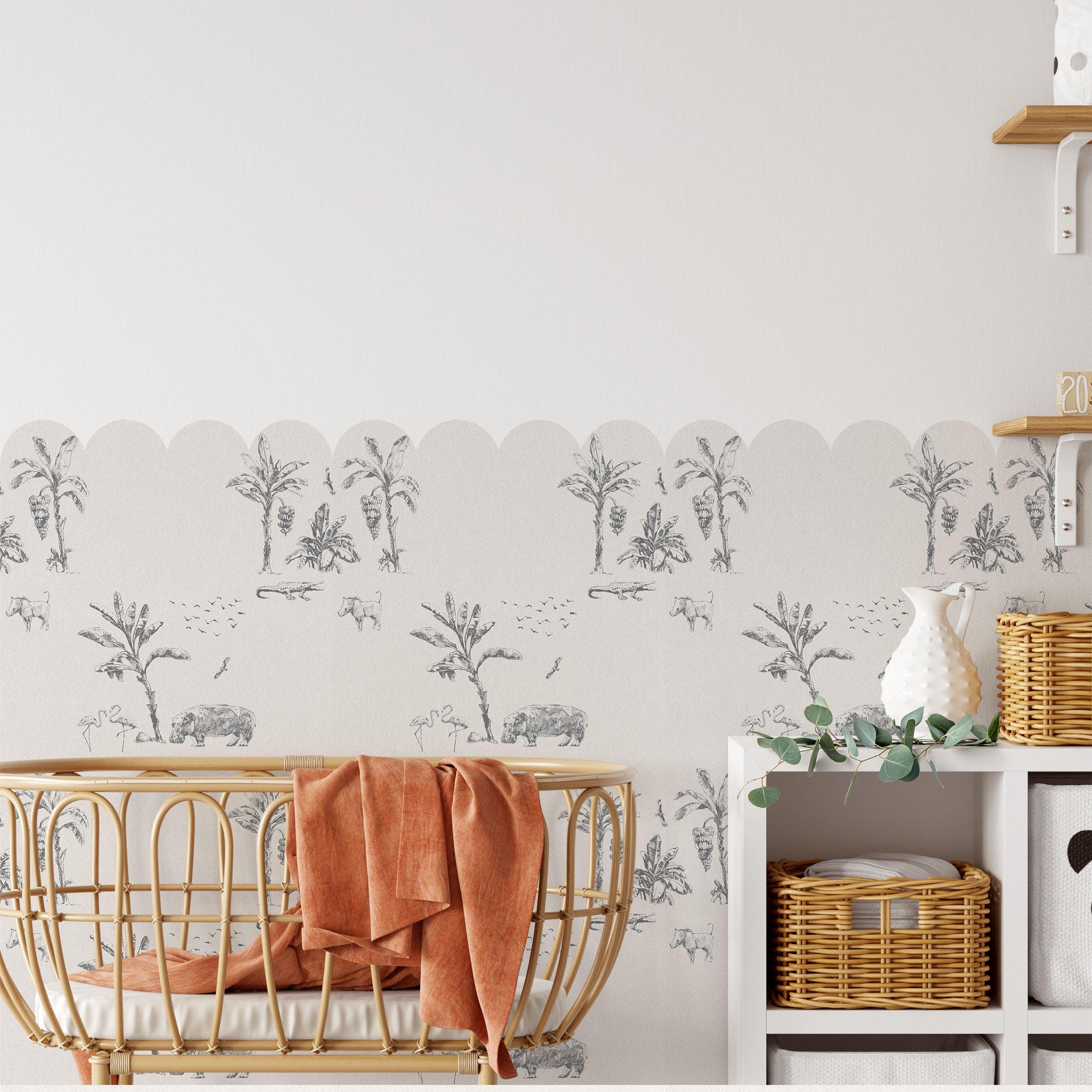 Safari Wall Panel, Half Wall Nursery Stickers, Nursery Decor, Removable Art, Polka Dot Decals, Peel & Stick, Lion, Giraffe, Elephant