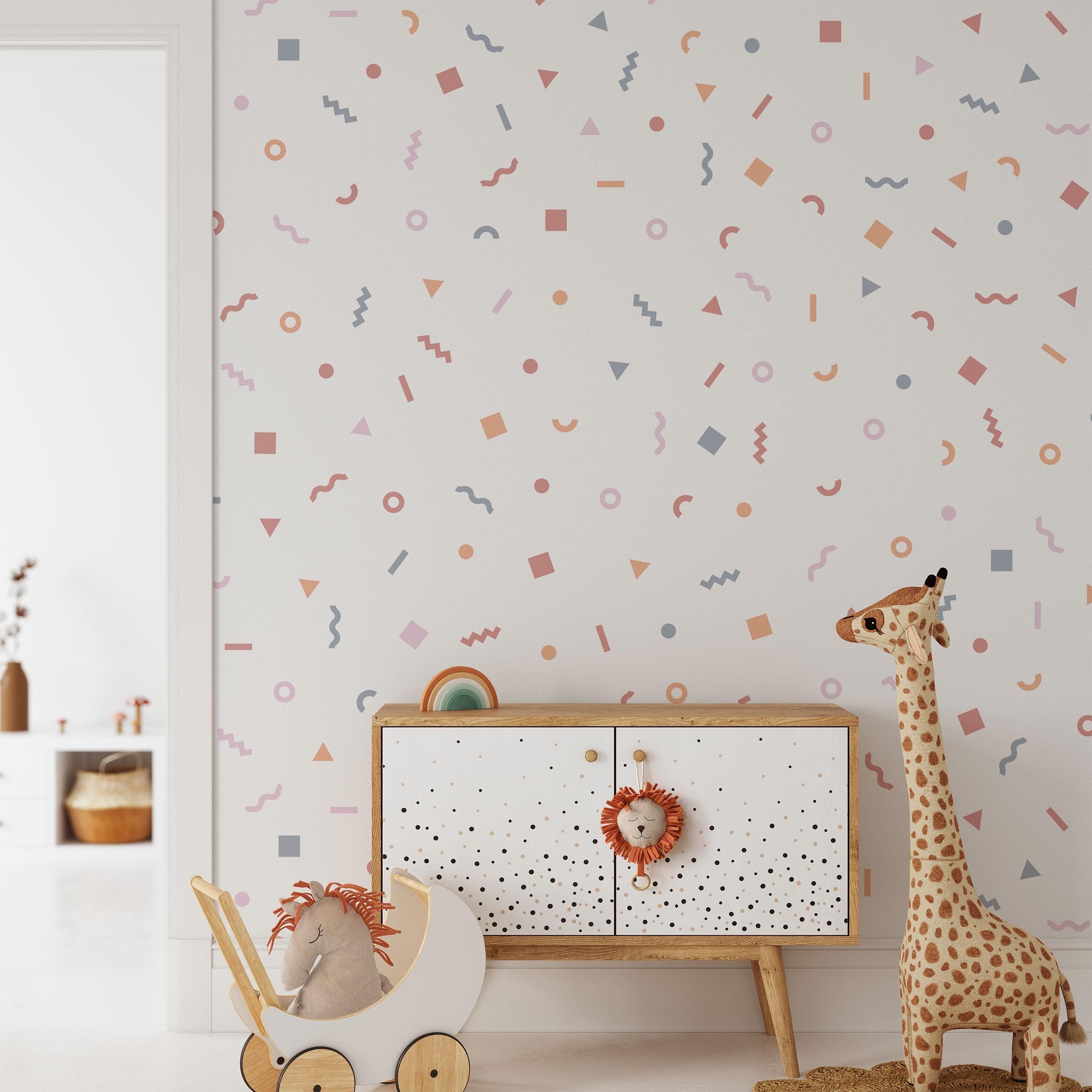 Pastel Doodle Wall Stickers, Kids Bedroom Pattern, Geometric Shape Decals, Nursery Decor, Removable Wall Decals, Polka Dot Decals