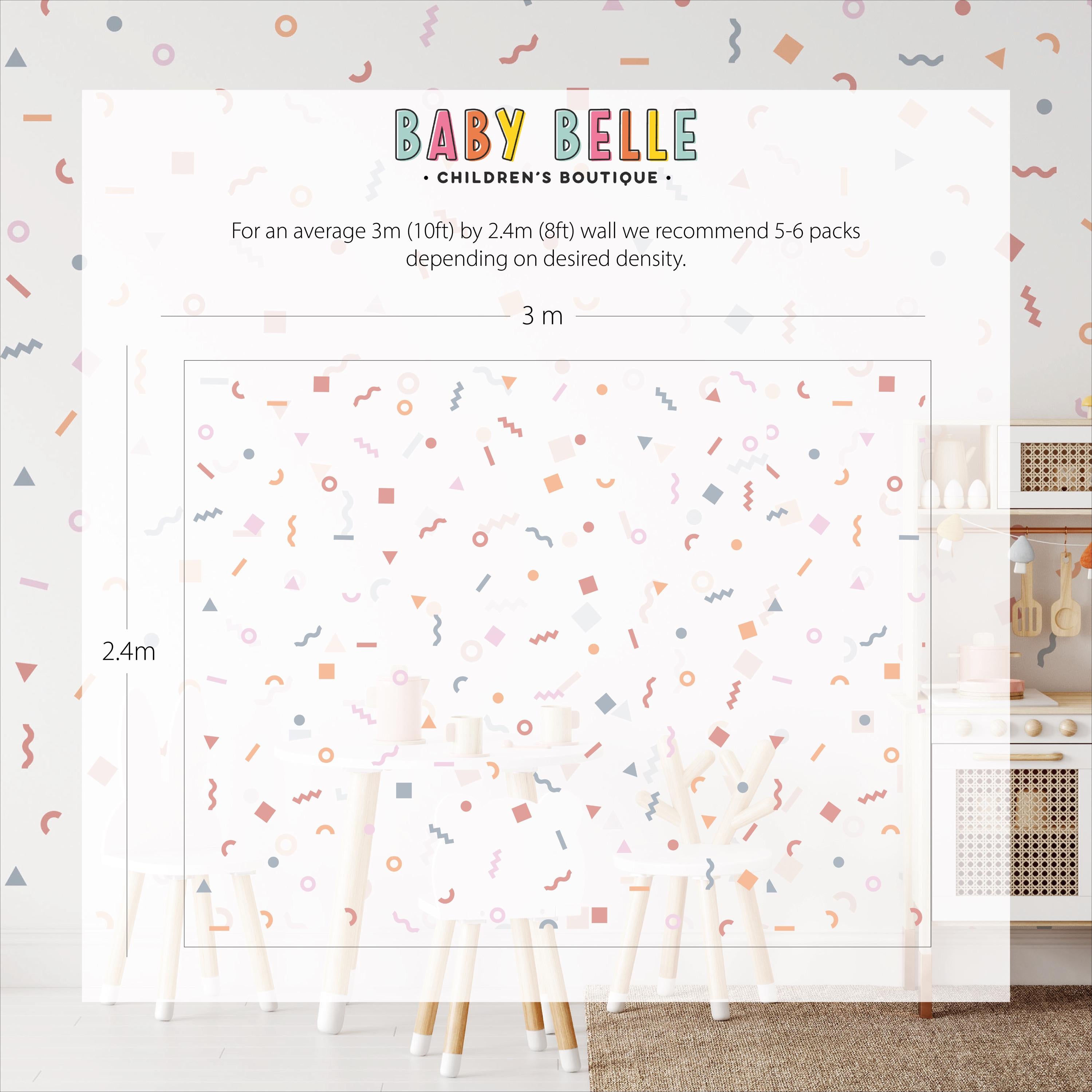 Pastel Doodle Wall Stickers, Kids Bedroom Pattern, Geometric Shape Decals, Nursery Decor, Removable Wall Decals, Polka Dot Decals
