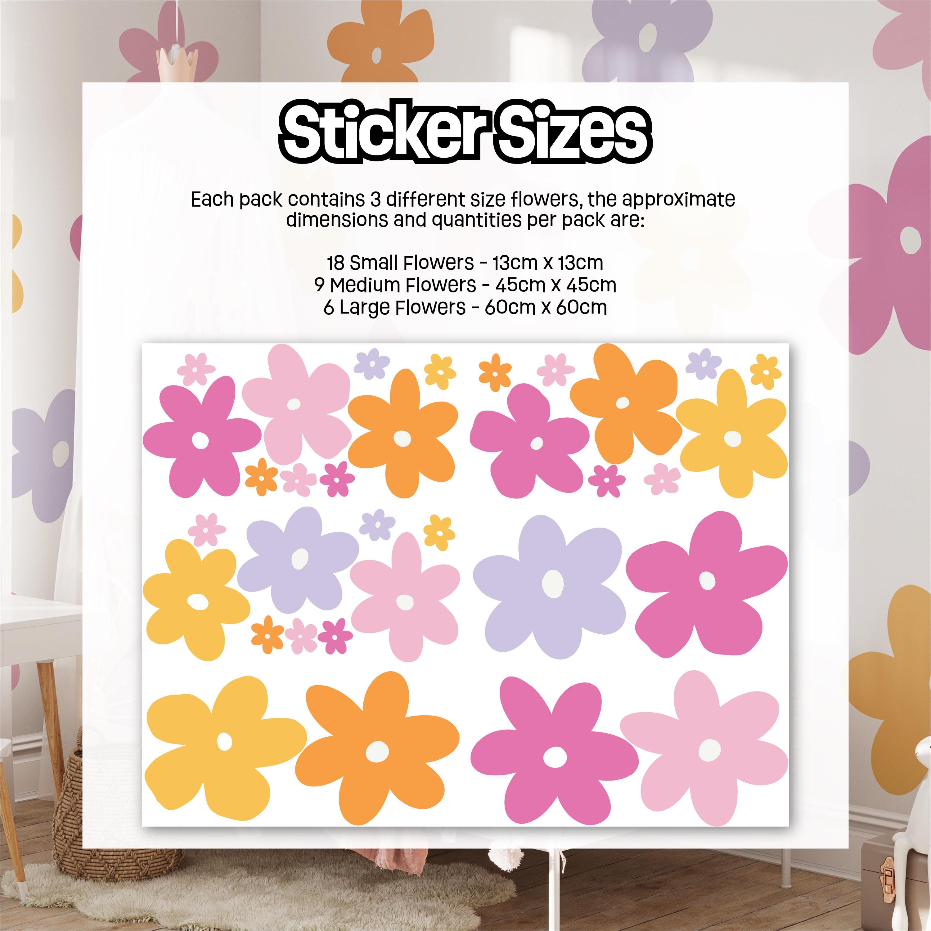 Vibrant Flower Wall Decals, Flower Nursery Stickers, Nursery Decor, Removable Wall Art, Polka Dot Decals, Peel & Stick