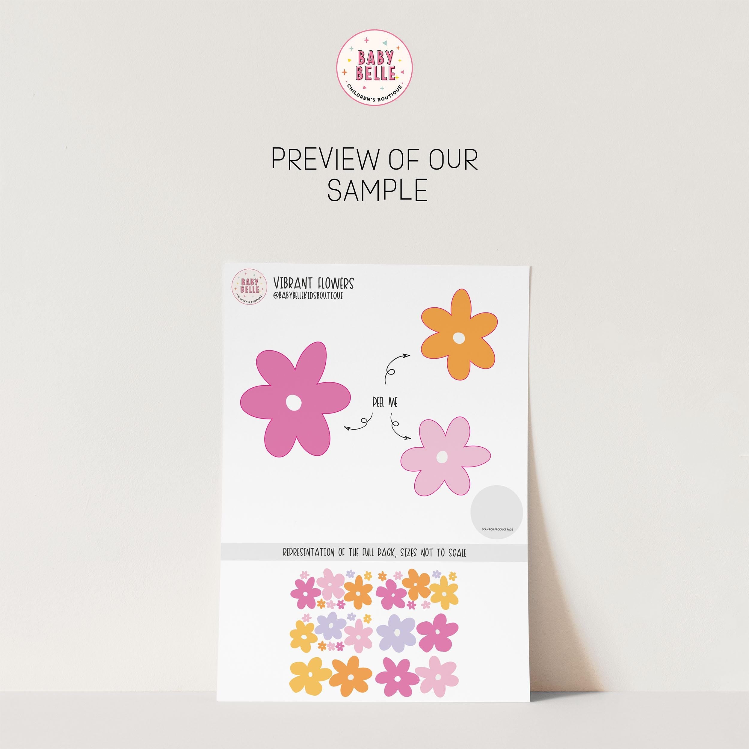 Vibrant Flower Wall Decals, Flower Nursery Stickers, Nursery Decor, Removable Wall Art, Polka Dot Decals, Peel & Stick