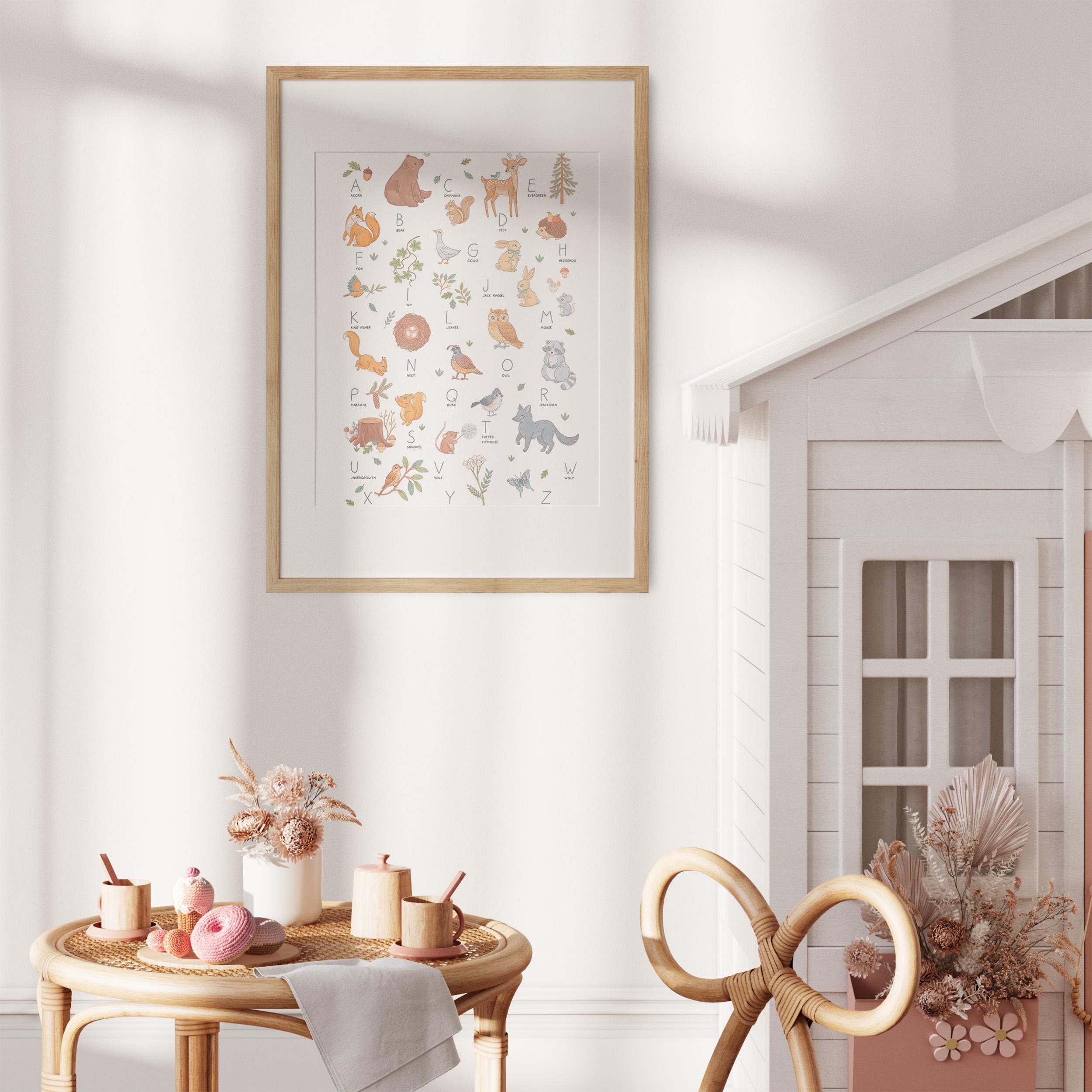 Woodland Watercolour Alphabet Nursery Print: A-Z Bears, Deer & Wildlife Wall Art