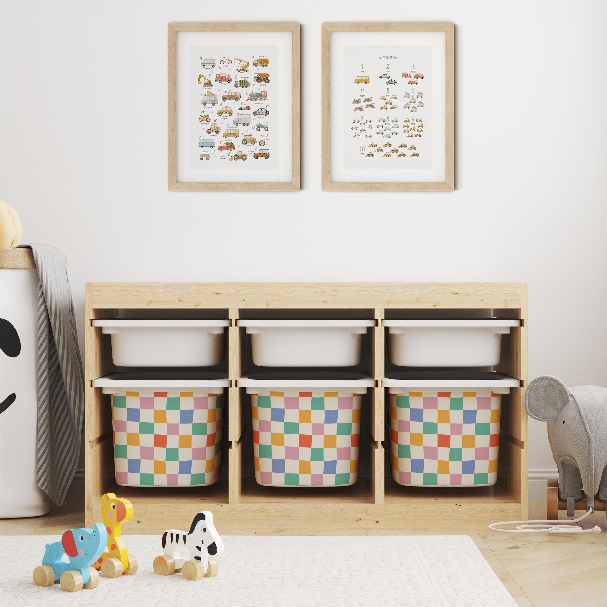 IKEA Trofast Checkered Drawer Stickers Multicoloured | Removable Playroom Organisation Labels | Scandi Kids Decor