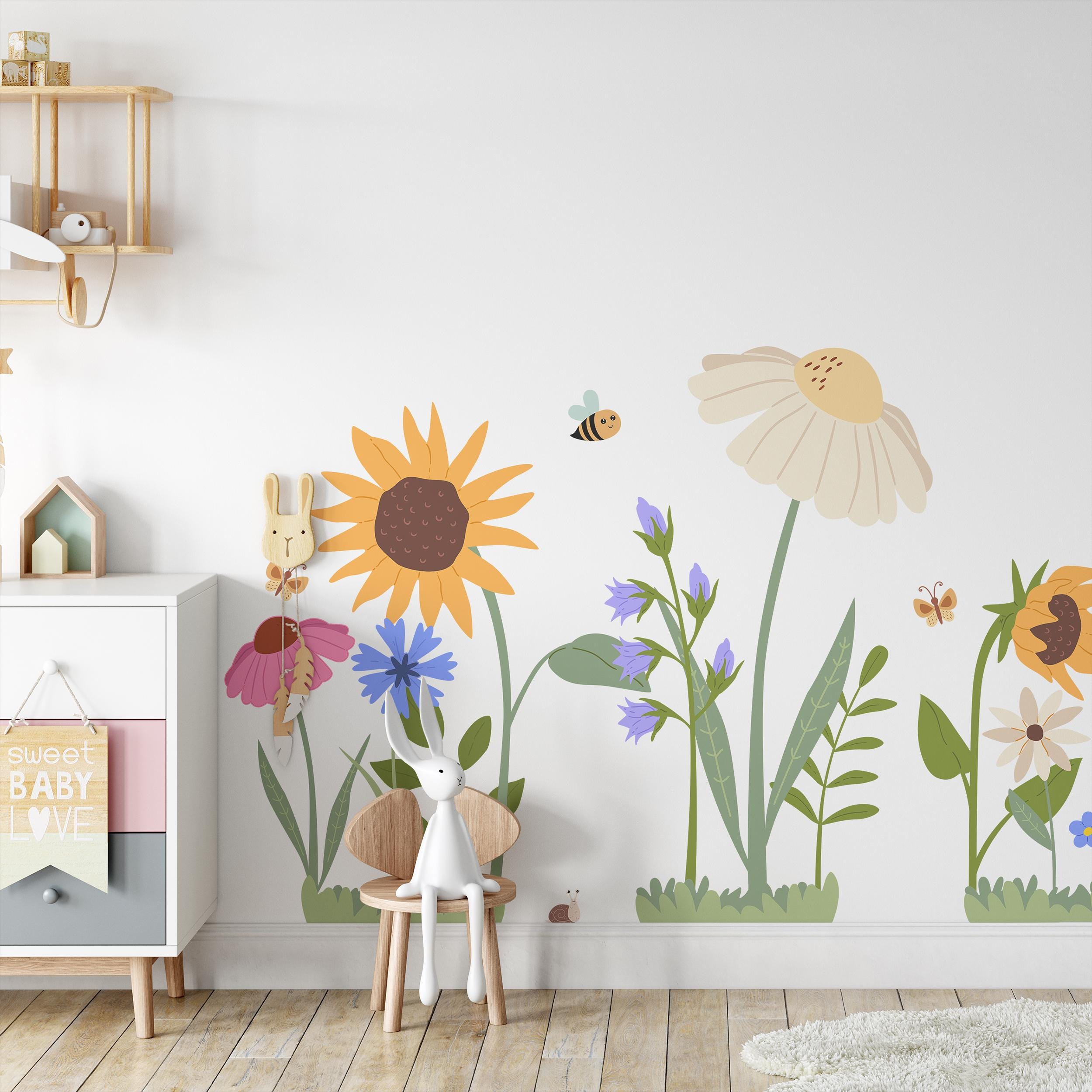 Large Flower Wall Decals: Paper Removable Wild Flower Baby, Kids Nursery Stickers