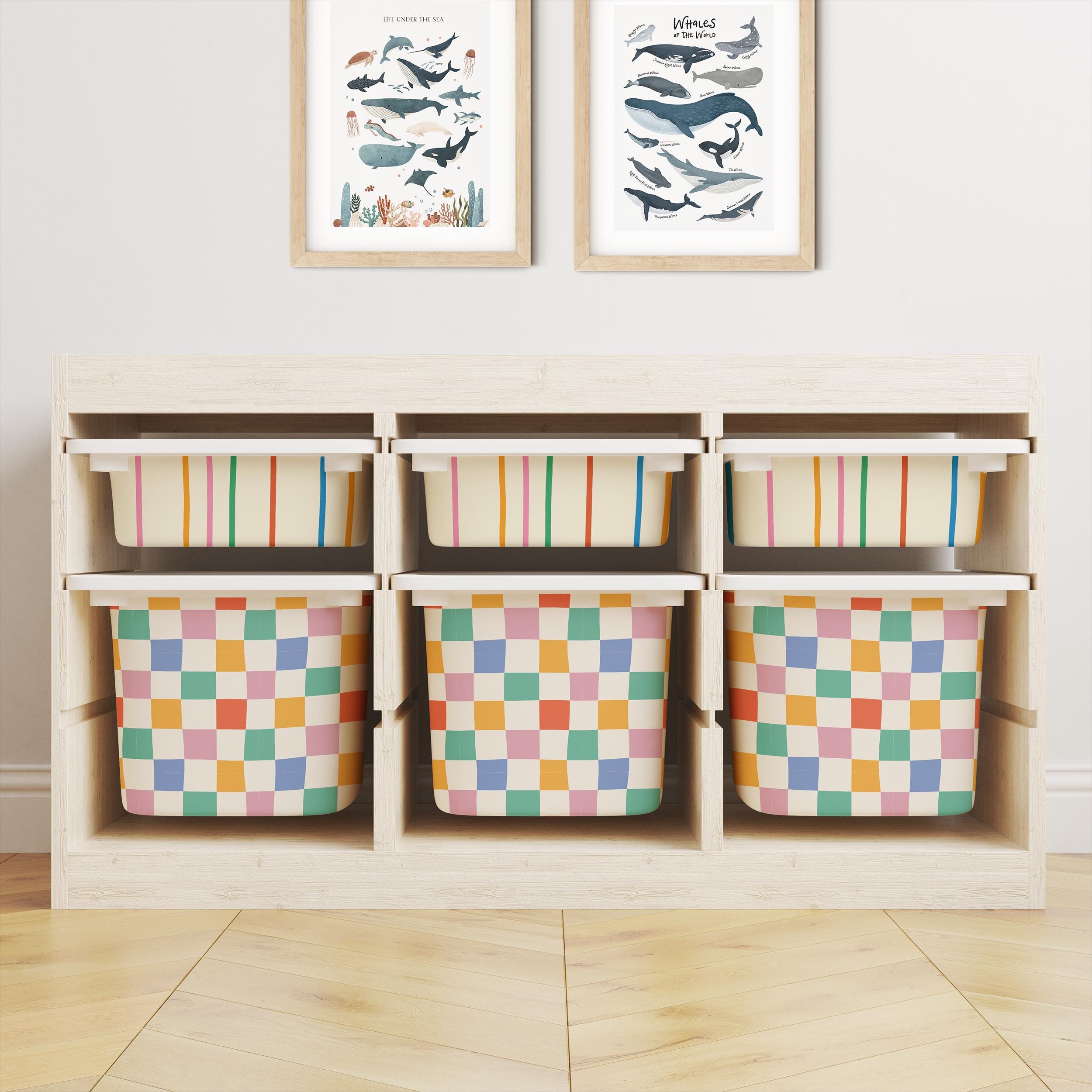 IKEA Trofast Coloured Lines Box Stickers Multicoloured | Removable Playroom Organisation Labels | Scandi Kids Decor