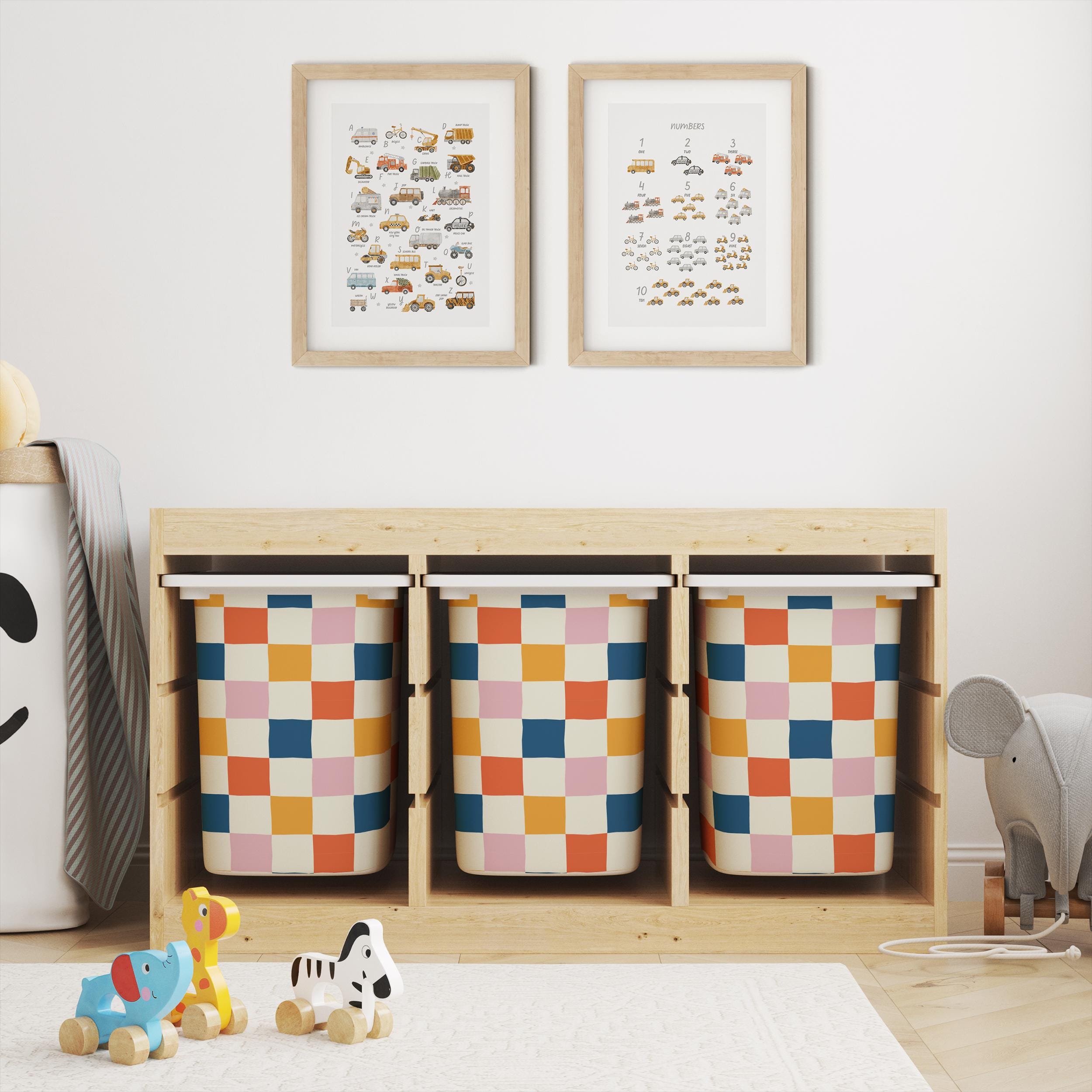 IKEA Trofast Box Checkered Stickers Multicoloured | Removable Playroom Organisation Labels | Scandi Kids Decor