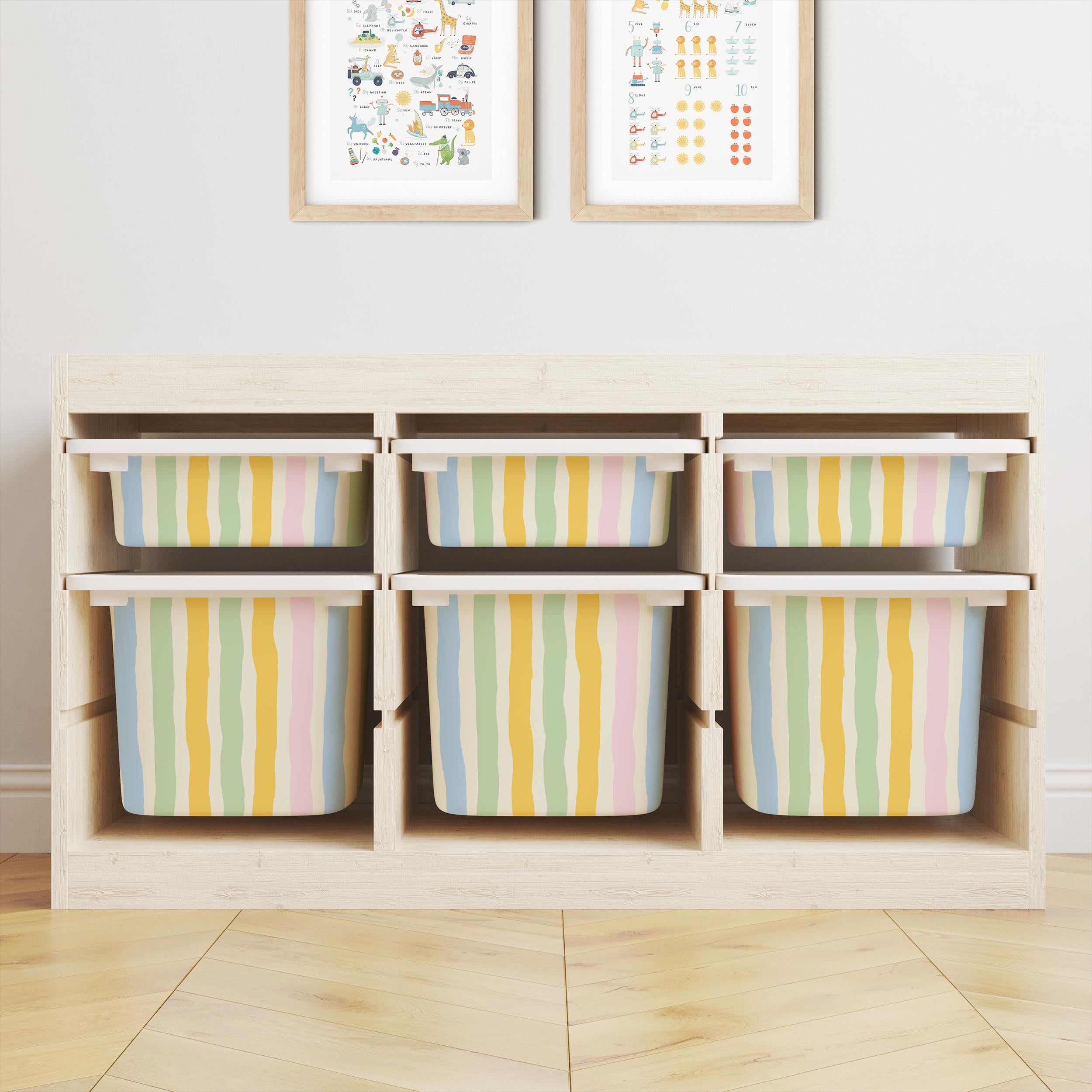 IKEA Trofast Wavy Stripes Box Stickers Multicoloured | Removable Playroom Organisation Labels | Scandi Kids Decor