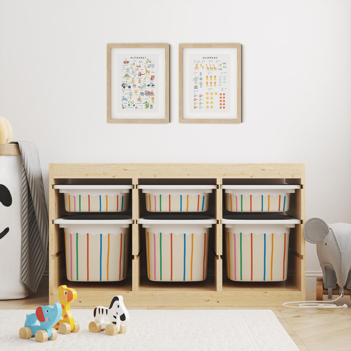 IKEA Trofast Coloured Lines Box Stickers Scalloped | Removable Playroom Organisation Labels | Scandi Kids Decor