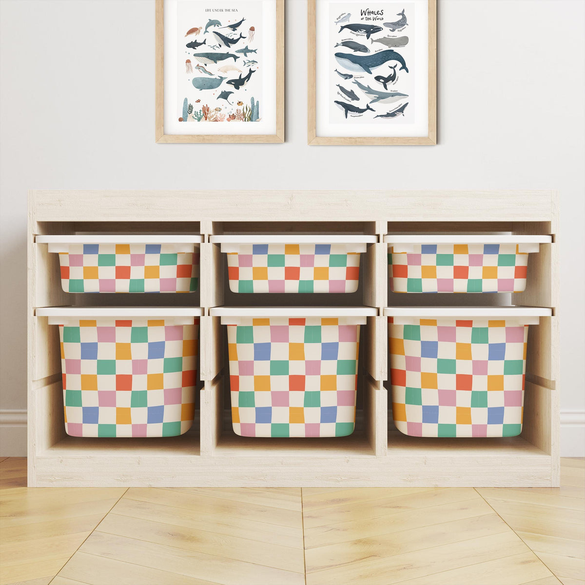 IKEA Trofast Multicoloured Check Box Stickers Scalloped | Removable Playroom Organisation Labels | Scandi Kids Decor