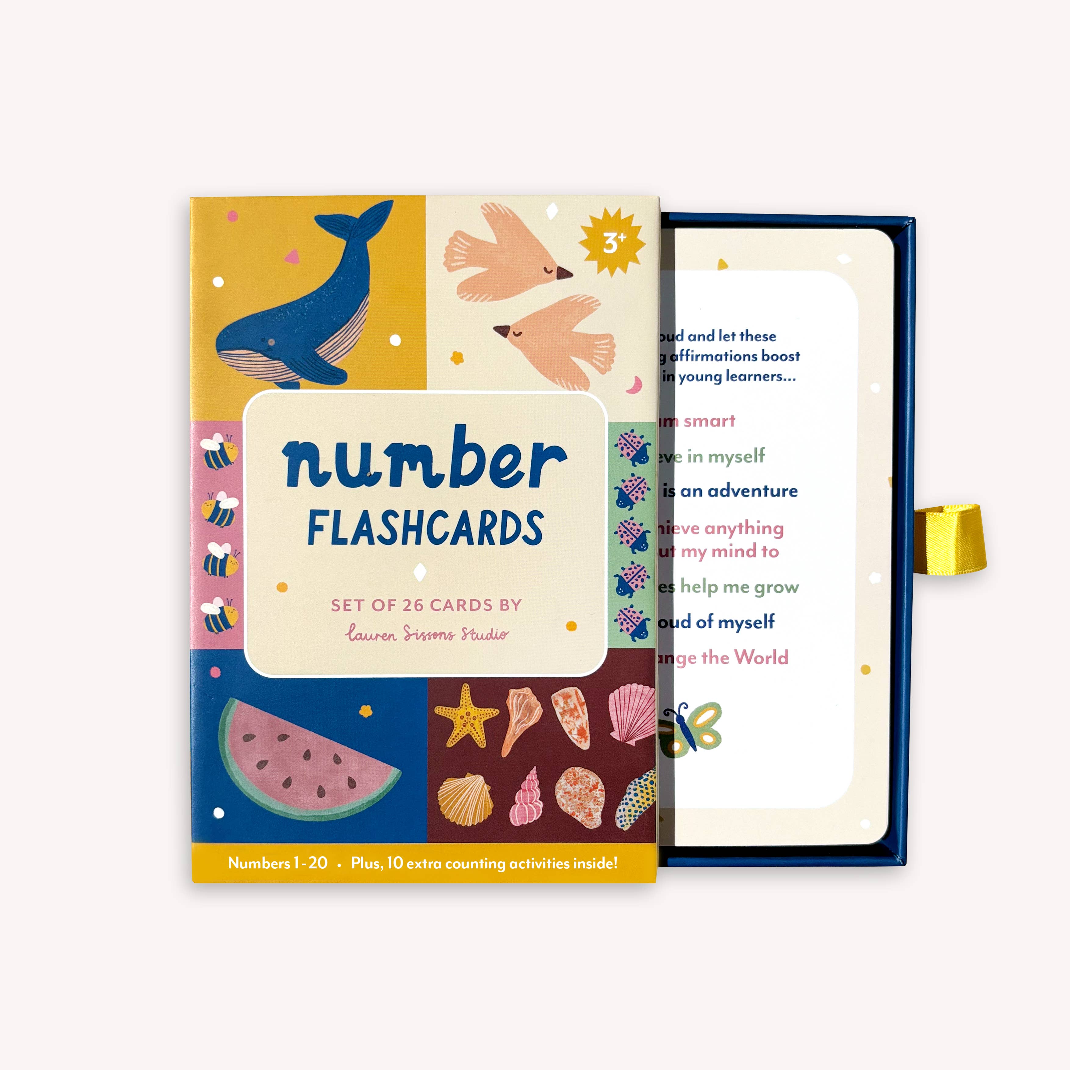 Lauren Sissons Studio Illustrated Number Flashcards – Kids Toys Learning Education. Includes numbers 1-20, colorful animal, fruit, and seashell illustrations, plus 10 bonus counting activities. Perfect for learning to count!.