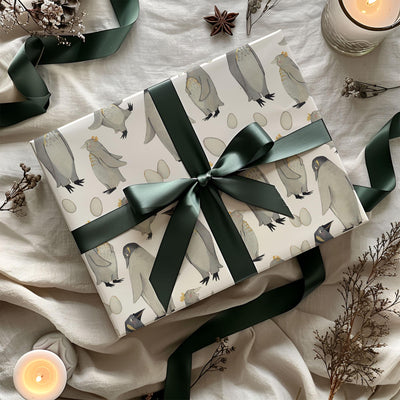 Christmas Penguins Gift Wrapping Paper, Eco Friendly Gift Wrap, 100% Recyclable, Luxury Sustainable Kraft Xmas Gift Wrap.