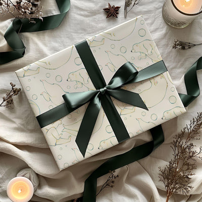 Christmas Polar Bears Gift Wrapping Paper, Eco Friendly Gift Wrap, 100% Recyclable, Luxury Sustainable Kraft Xmas Gift Wrap.
