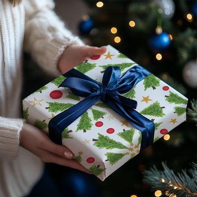 Christmas Trees Gift Wrapping Paper, Eco Friendly Gift Wrap, 100% Recyclable, Luxury Sustainable Kraft Xmas Gift Wrap.