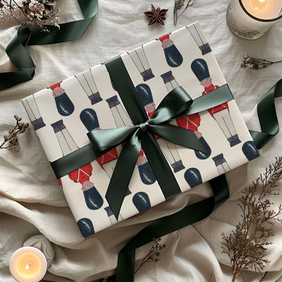 Christmas Nutcracker Soldiers Wrapping Paper, Eco Friendly Gift Wrap, 100% Recyclable, Luxury Sustainable Kraft Xmas Gift Wrap.