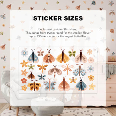 Butterfly & Flowers Wall Decals, Butterflies Nursery Art Stickers, Nursery Decor, Removable Wall Art, Daisy Polka Dot Decals, Peel And Stick