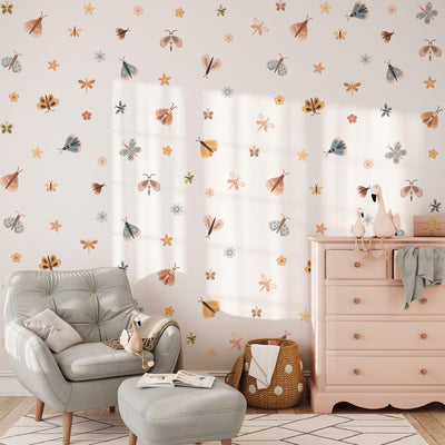 Butterfly & Flowers Wall Decals, Butterflies Nursery Art Stickers, Nursery Decor, Removable Wall Art, Daisy Polka Dot Decals, Peel And Stick