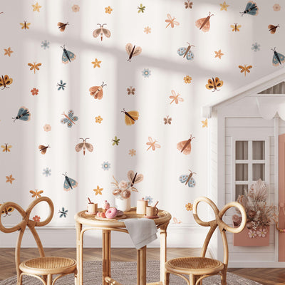 Butterfly & Flowers Wall Decals, Butterflies Nursery Art Stickers, Nursery Decor, Removable Wall Art, Daisy Polka Dot Decals, Peel And Stick