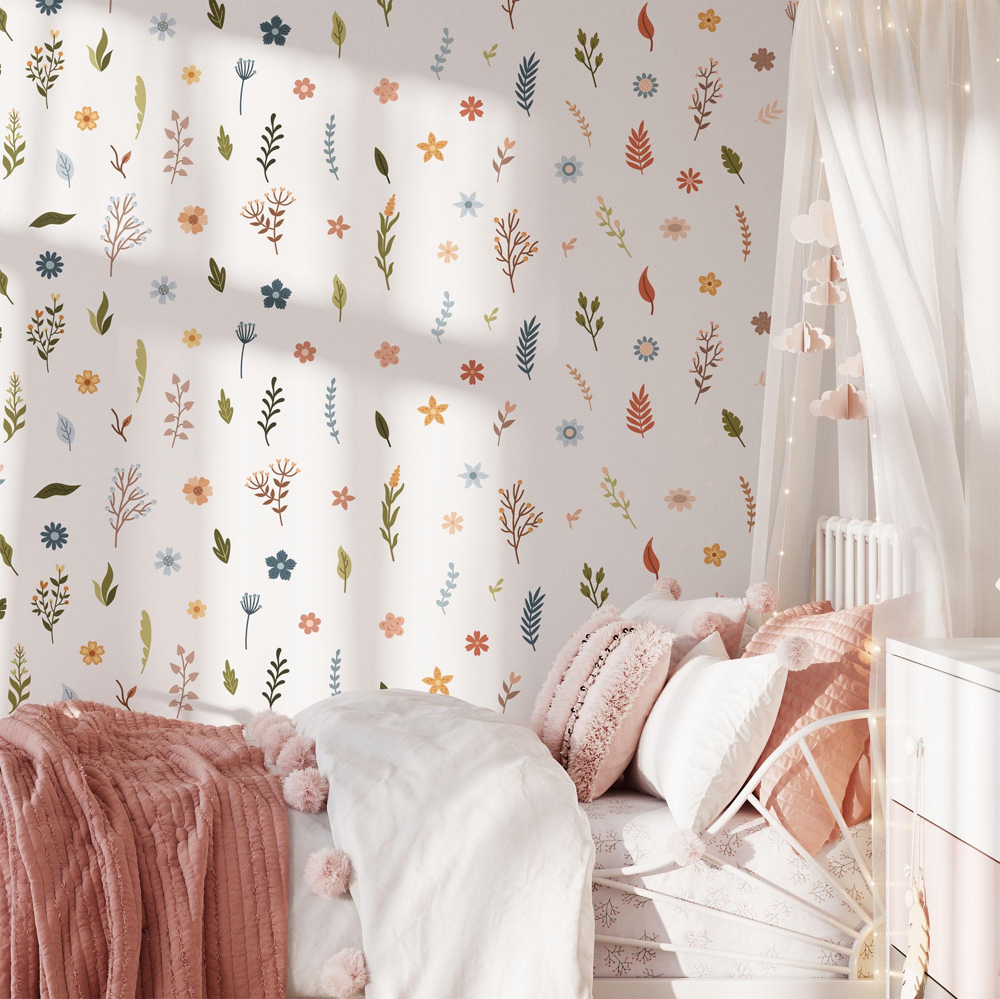 Wild Flower Nursery Wall Stickers, Kids Room Floral Wall Decal, Nursery Theme, Playroom, Bedroom Decor, Peel & Stick Nature Decals,