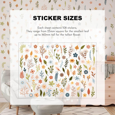 Wild Flower Nursery Wall Stickers, Kids Room Floral Wall Decal, Nursery Theme, Playroom, Bedroom Decor, Peel & Stick Nature Decals,