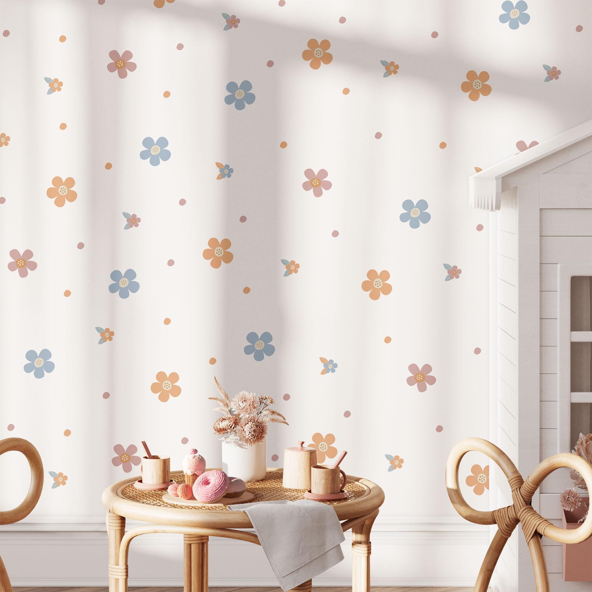 Coloured Daisy Wall Decals, Kids Room Daisies Wall Stickers, Nursery Theme, Playroom, Bedroom Decor, Peel & Stick Flower Decals,