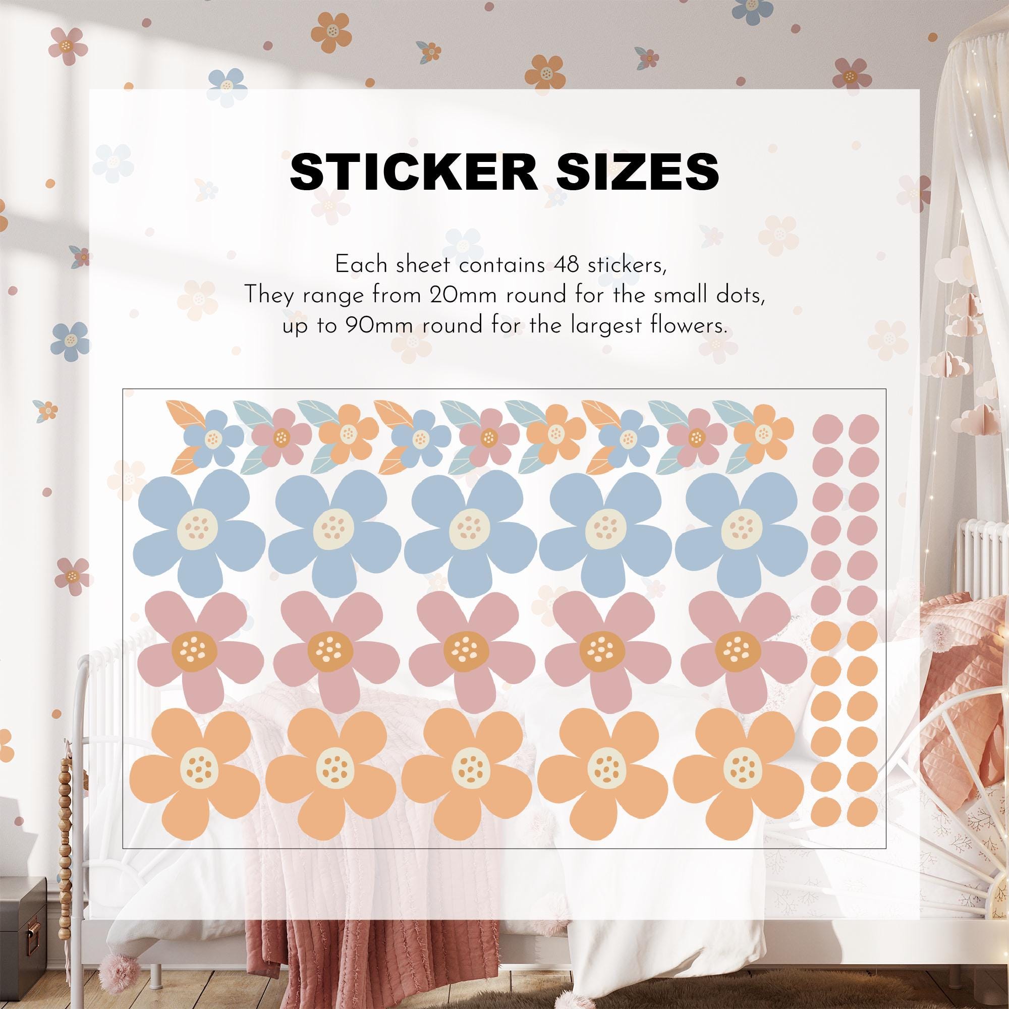 Coloured Daisy Wall Decals, Kids Room Daisies Wall Stickers, Nursery Theme, Playroom, Bedroom Decor, Peel & Stick Flower Decals,